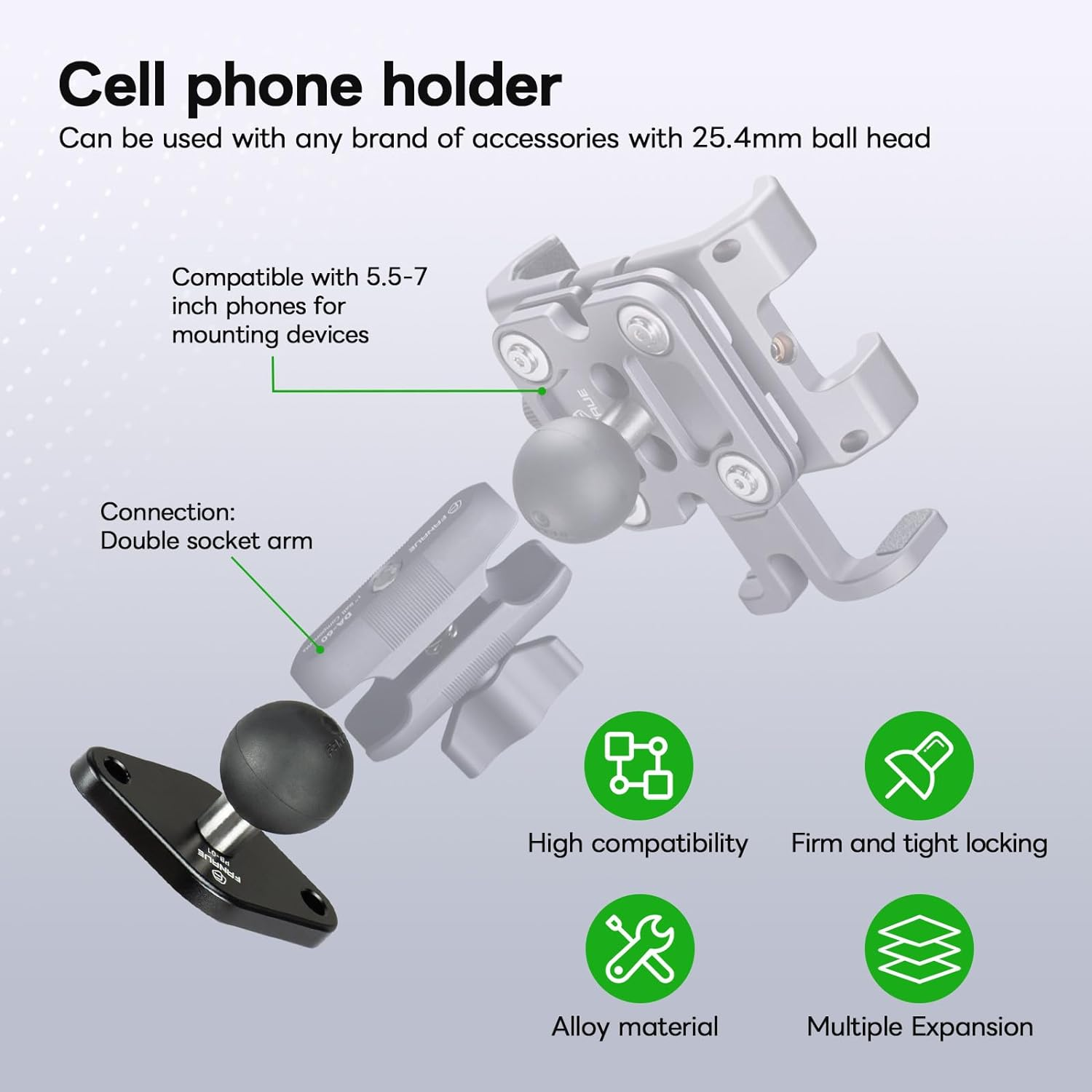 FANAUE 2 Pack 1 Inch TPU Ball Mount Diamond Base, Compatible with RAM Mount B Size 1" Ball Double Socket Arm, Meets Industry Standard AMPS 1.912'' Hole Pattern image number 4