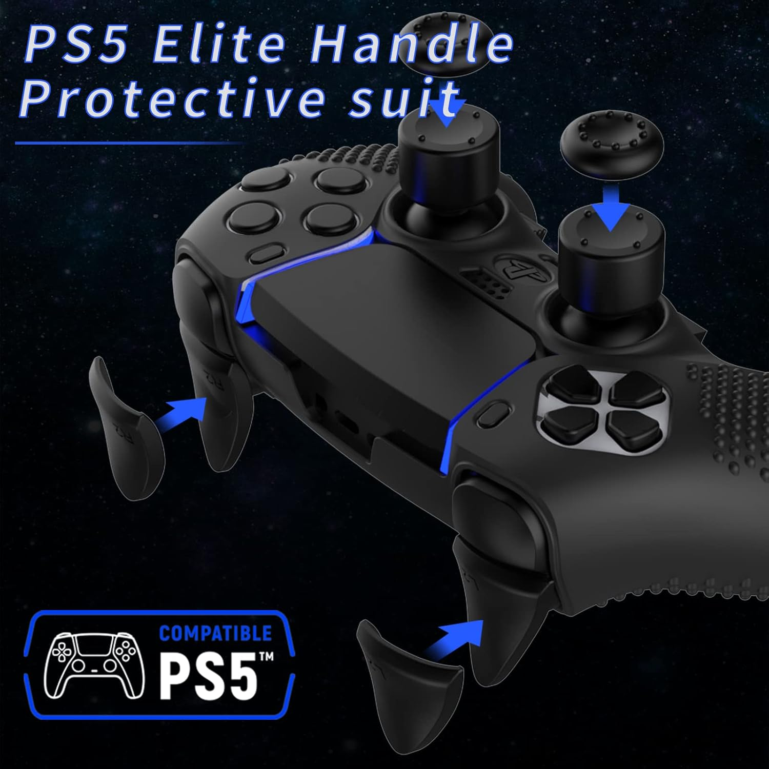 PS5 Edge Controller Cover - Protective Case for Playstation 5 Edge with 4PCS Thumb Grip Caps & L2 R2 Trigger Extender (PS5 Edge)