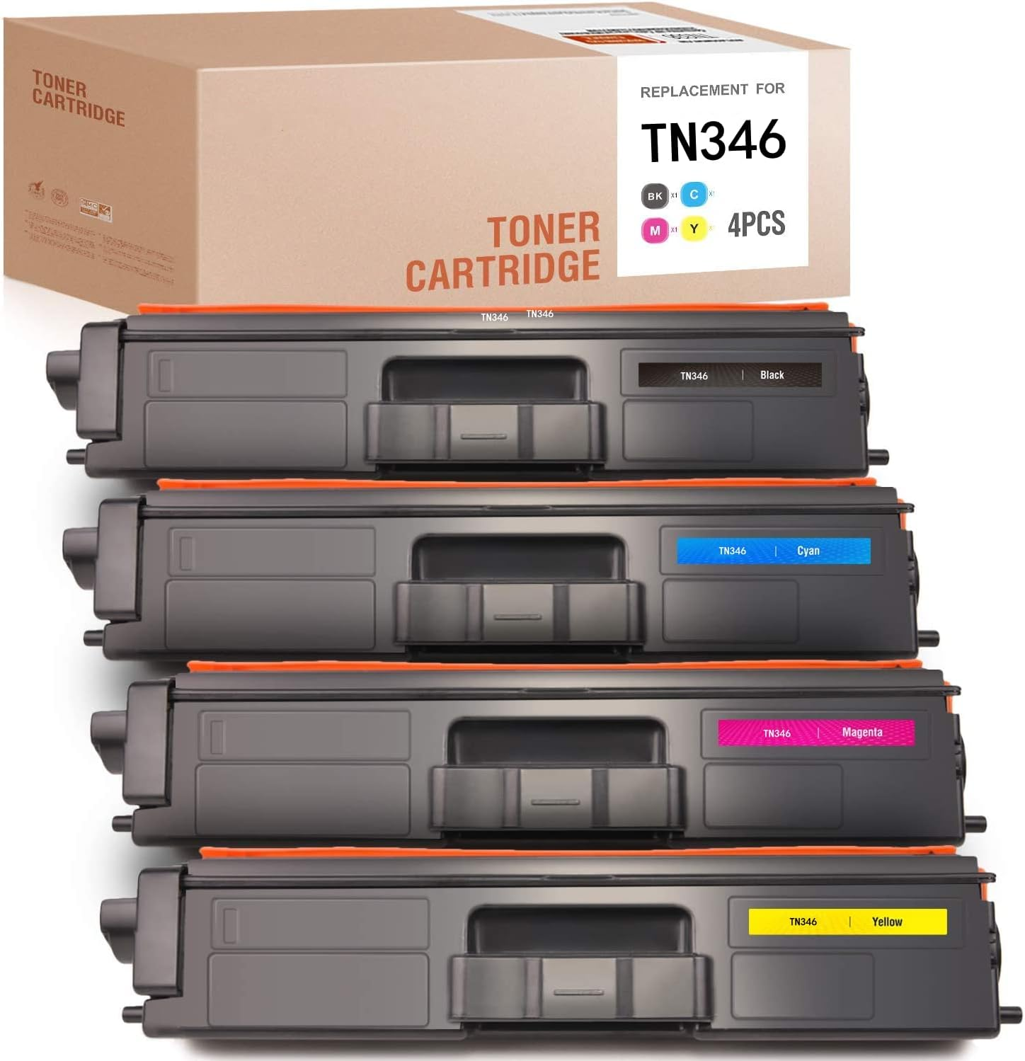 4 Pack TN346 TN-346 Toner Cartridge Compatible with Brother HLL8250CDN HLL8350CDW MFCL8600CDW MFCL8850CDW(1BK,1C.1M,1Y) image number 3