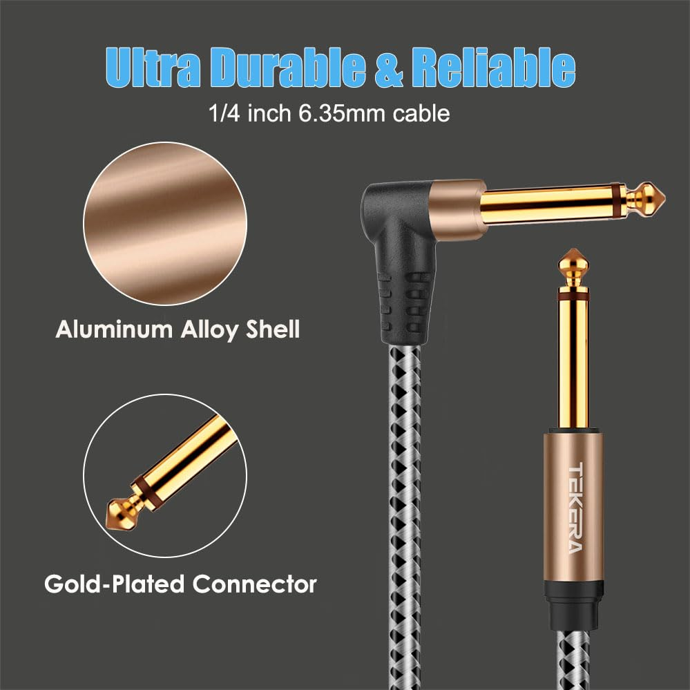 Guitar Cable, TEKERA Right Angle 1/4 Inch to 1/4 Inch TS Straight Male to Male 6.35Mm Mono Jack Cable 1.5M 3M 5M (3M) image number 4