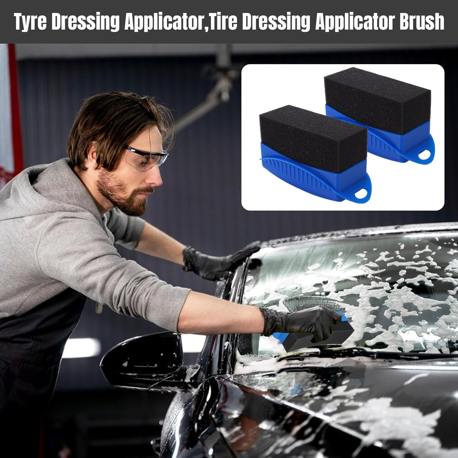 2 Pcs Car Wheel Waxing Sponge Tire Shine Applicator, Tire Dressing Applicator, Car Tire Shine Applicator Tire Shine Sponge Pad, Reusable Tire Polish Applicator (Blue) image number 2