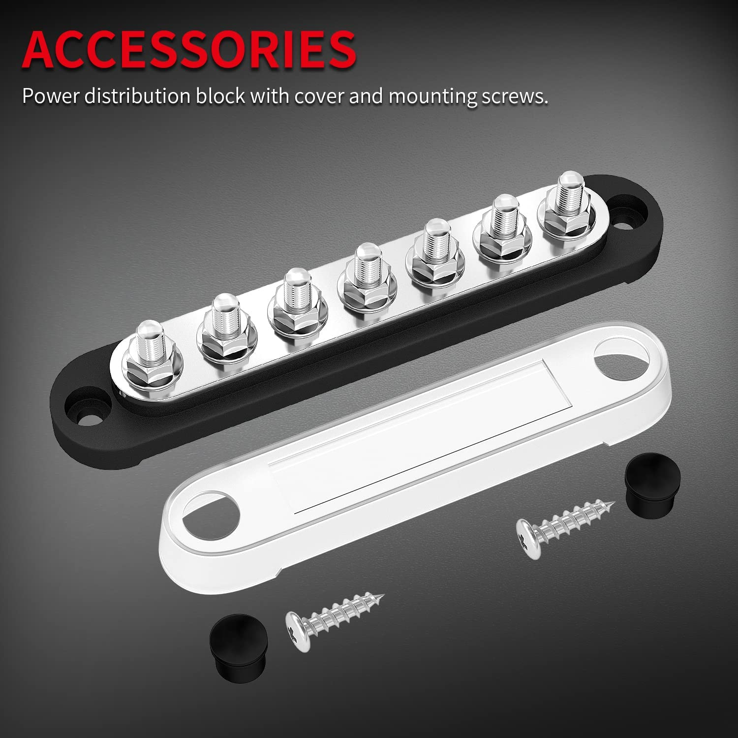 Daiertek Battery Bus Bar 12V Marine 7 X 1/4" (M6) Power Distribution Block with Cover 12V - 48V Positive & Negative Busbar Terminal Block for Automotive Car Boat image number 4