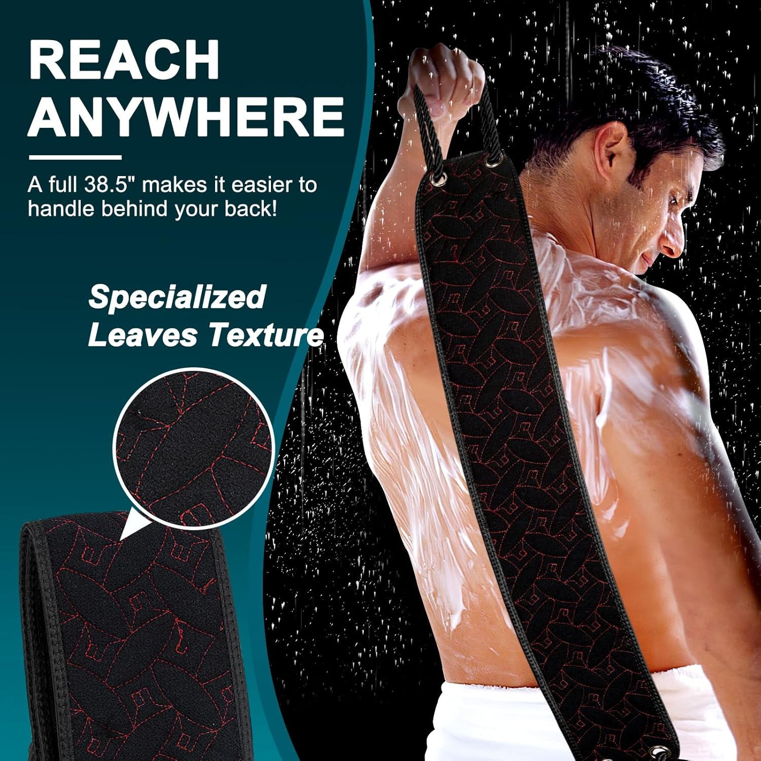 Exfoliating Back Scrubber for Use in Shower, 38.5 Inch Back Washer with Handles, Dual-Sided Body Exfoliator for Daily & Deep Skin Cleaning, Bath Back Scrub Washcloth for Men & Women (Black) image number 1