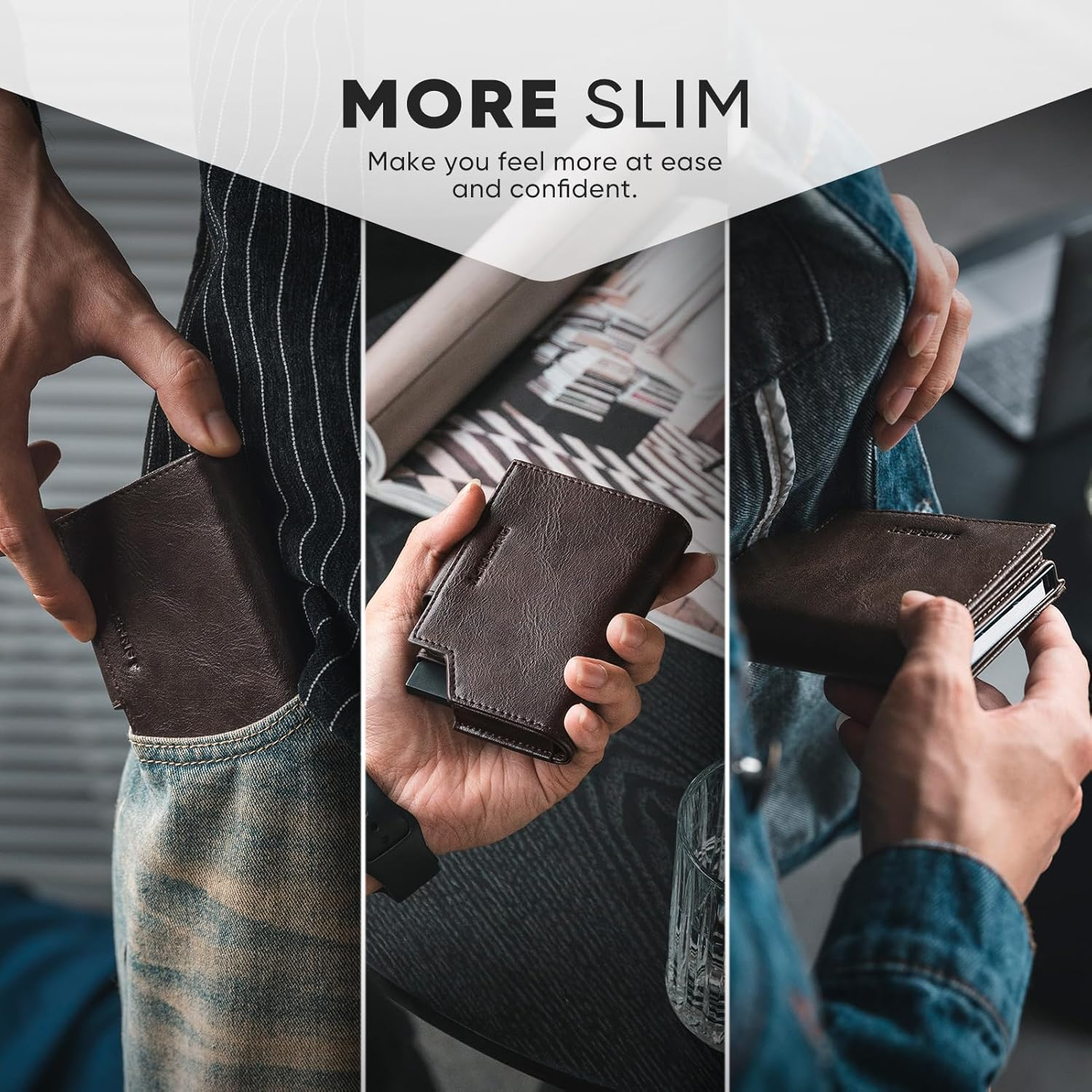 DUGRAFT Card Holder Wallet with Coin Pocket Magnetic Closure RFID Blocking Pop up Cards with ID Window & Money Organizers (Dark Brown) image number 5