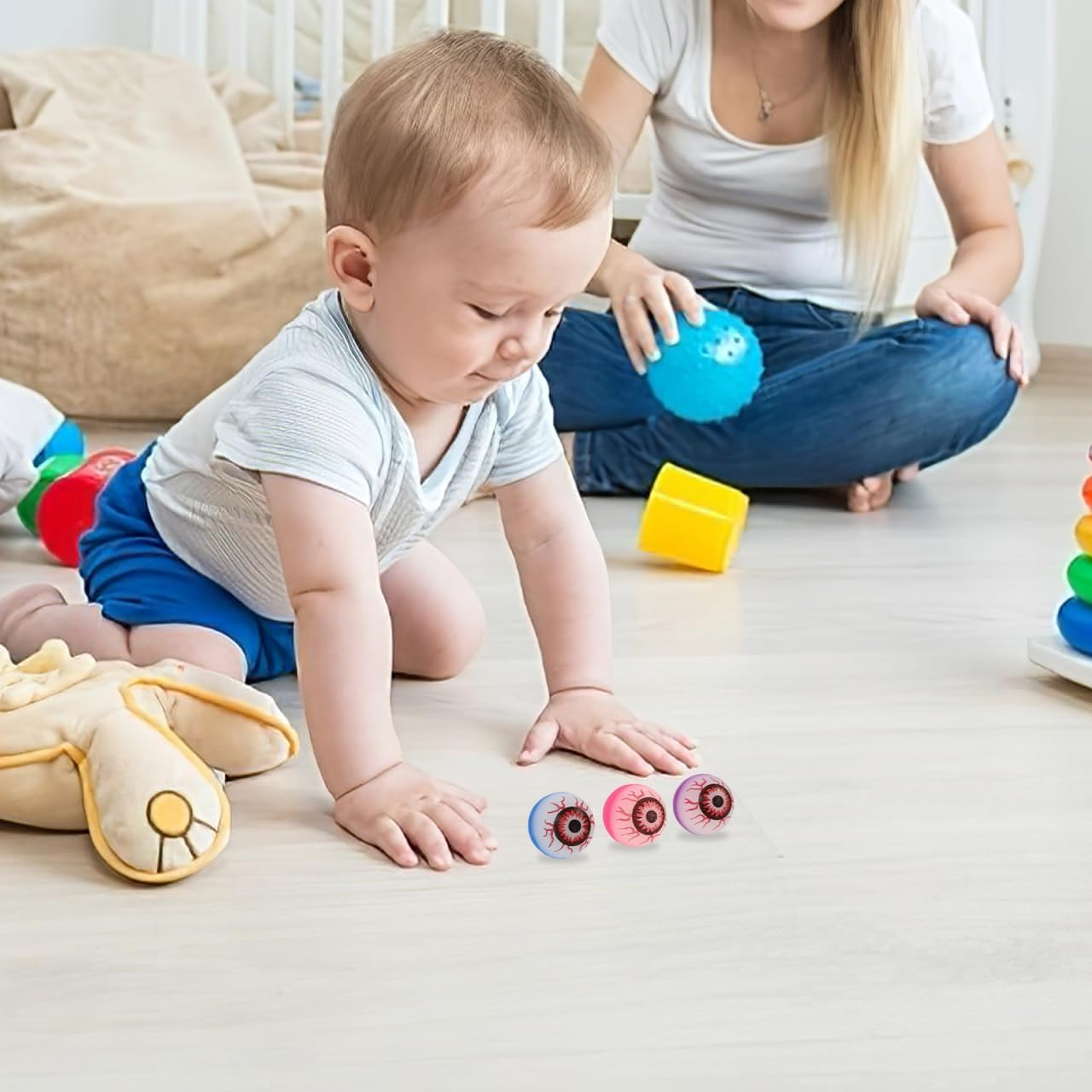 24Pcs Halloween Eyeball Bouncy Balls Party Favors Rubber Glow in the Dark Toys Kids Sensory Fidgets for Birthday Celebrations image number 4