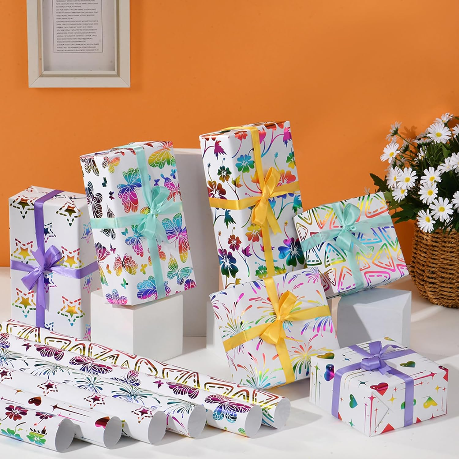 Syllabear Wrapping Paper,6-Pack Paper Gift Wrapping Sheets, 50X70Cm - Ideal for Birthday & Gift Box Packaging with Bonus Twine (Romantic Style) image number 3