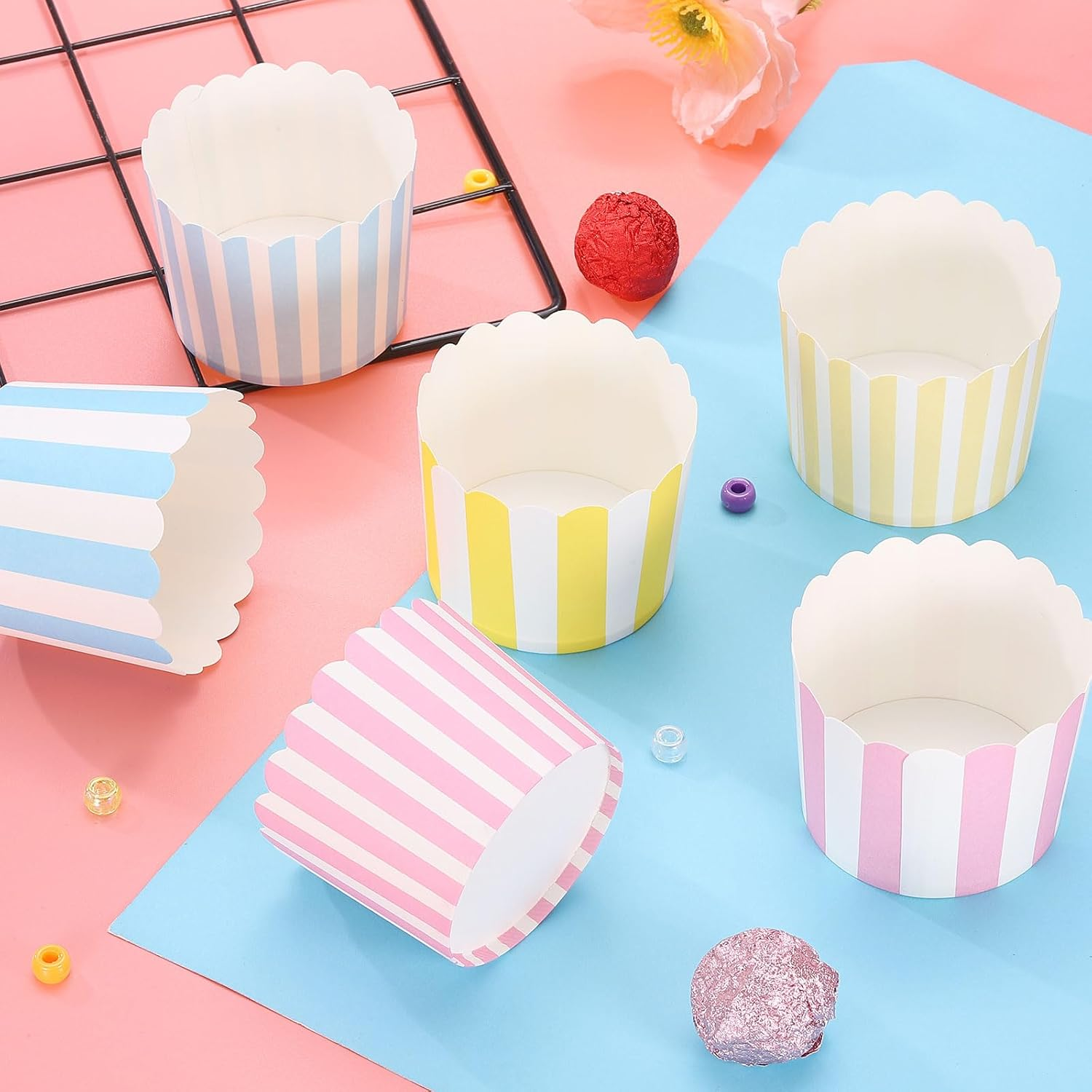 HARFINGTON 150Pcs Paper Baking Cups 6Oz Greaseproof Disposable Bulk Cupcake Muffins Liners Cases Wrappers for Wedding Birthday Graduation, Pink Sweet