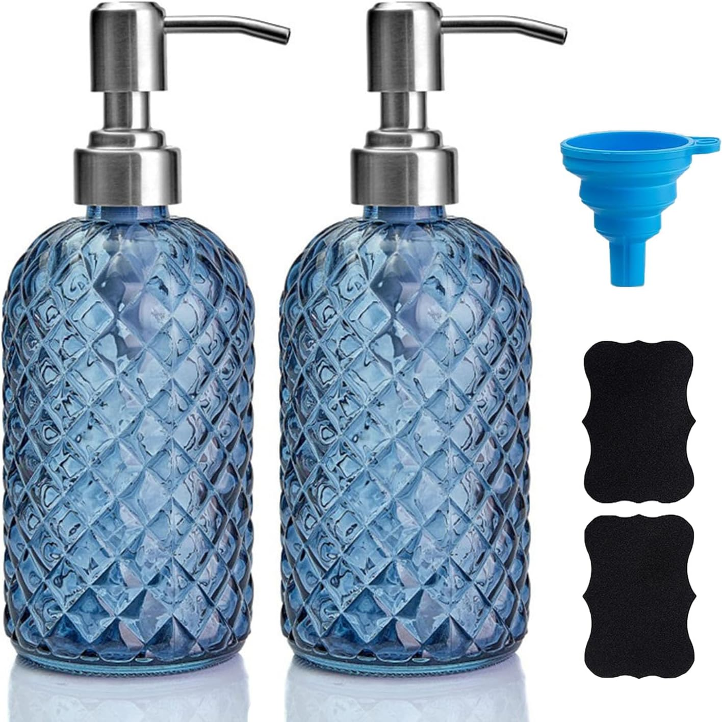 AXIM Glass Soap Dispenser with Stainless Steel Pump, 400Ml Refillable Lotion Soap Bottle, Dish & Hand Soap Dispenser, Home Decoration (2 Pc/Blue) image number 3