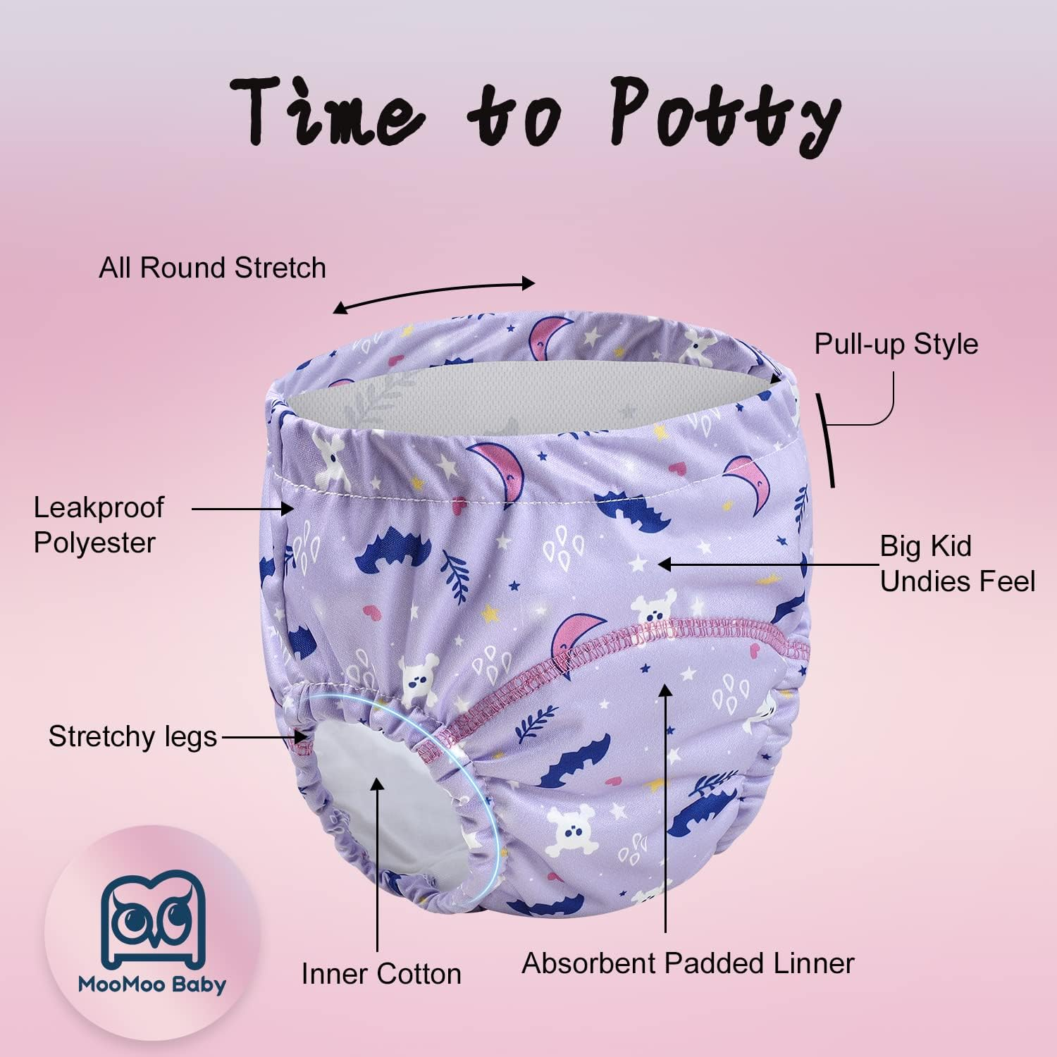 Moomoo Baby Waterproof Potty Training Underwear 6 Packs Absorbent Rubber Training Pants for Girls Cotton 6T image number 6