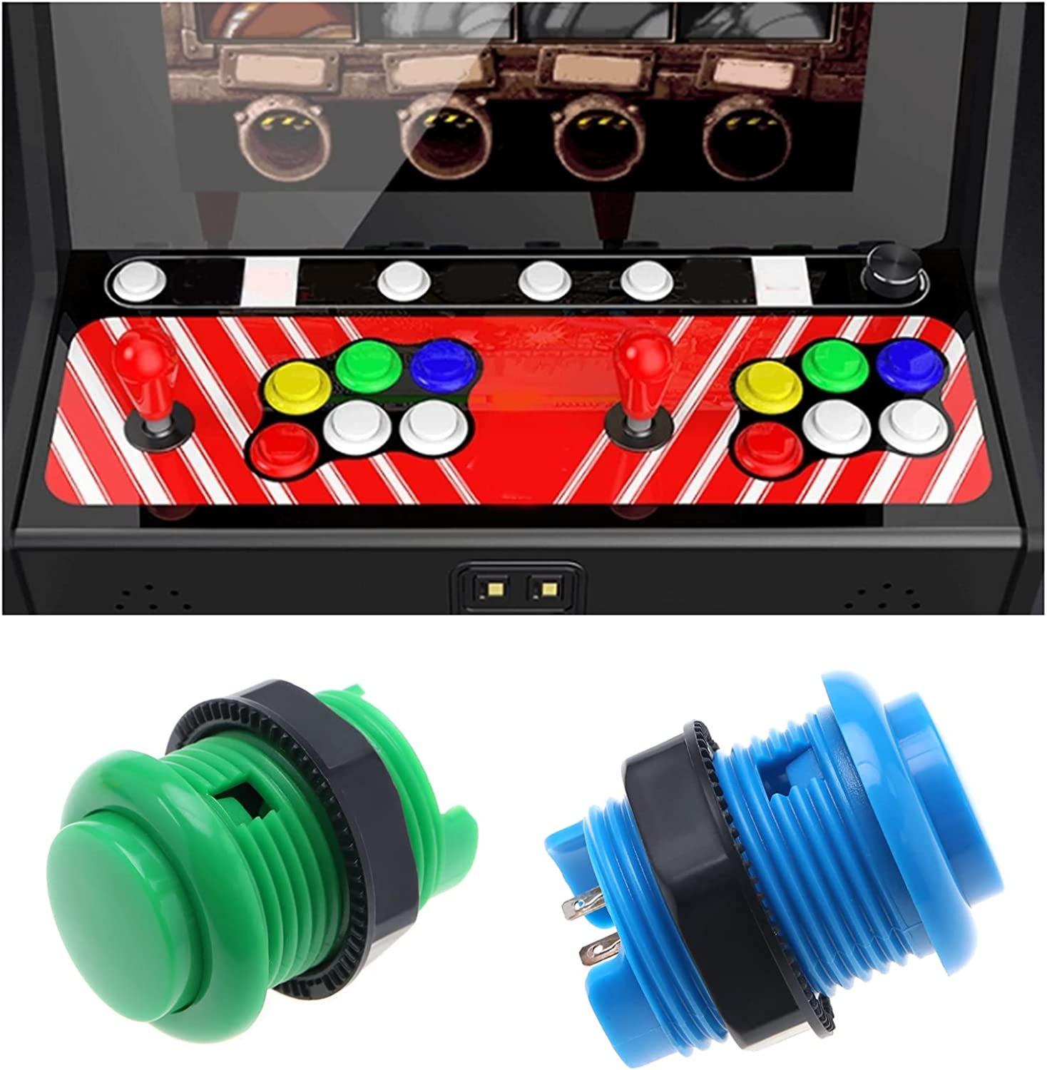 Emagtech 8PCS Push Button Compatible with Arcade Machine Games Multicolour Video Games Button Games Replacement Accessories 4 Colours