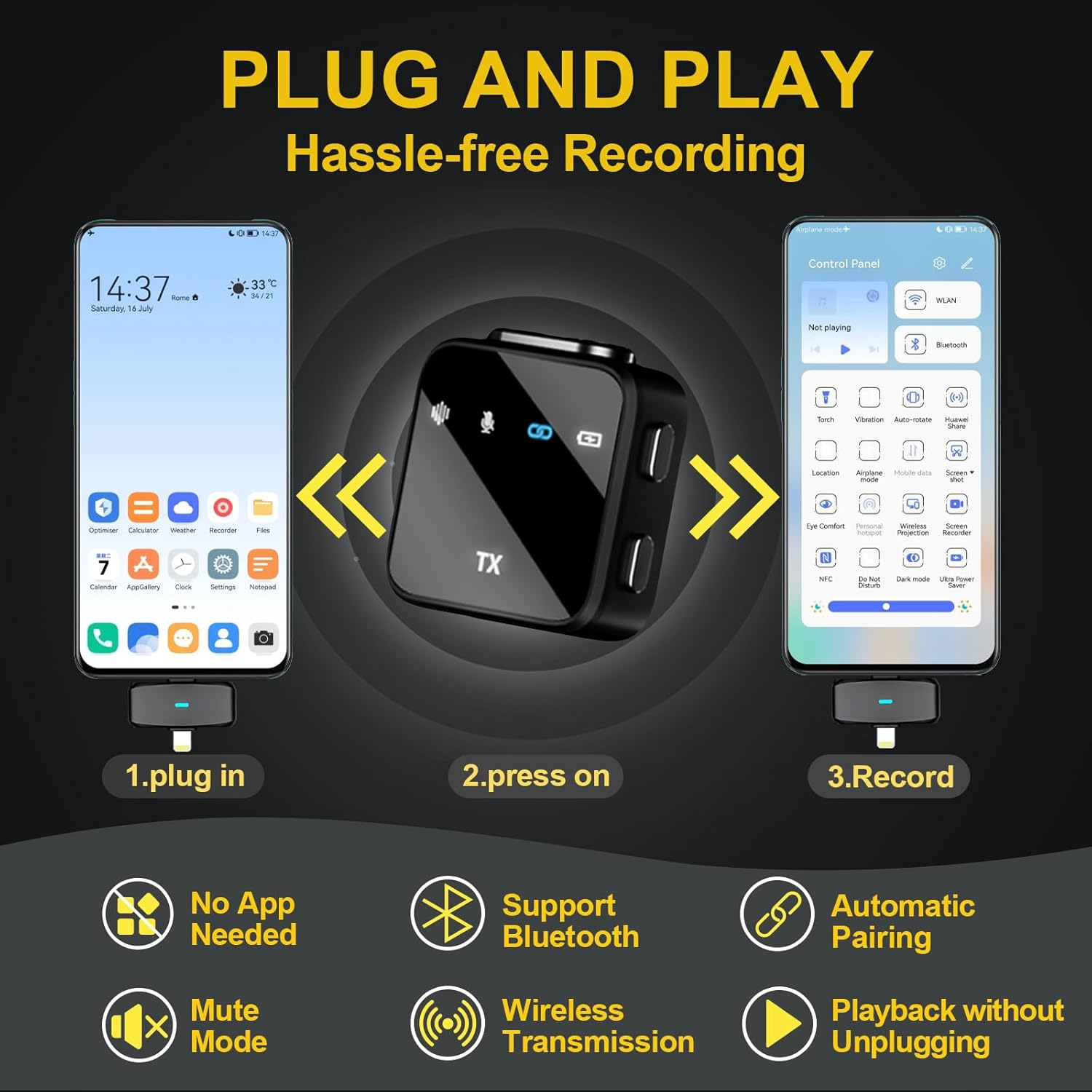 Wireless Lavalier Microphone for Iphone/Android, Magnetic Clip Lapel Microphone with Charging Case, Noise Cancelling Wireless Microphone, 328Ft Range, Mini Condenser Microphone for Stream Vlog Tiktok