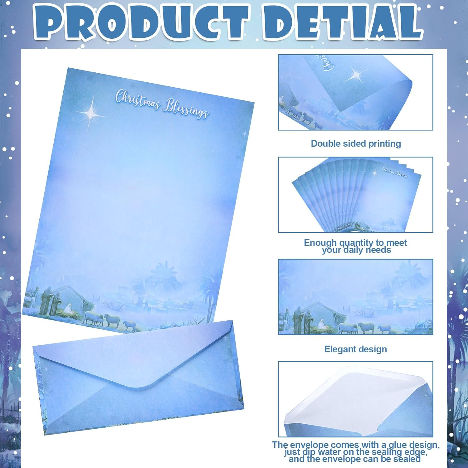 80 Sets "Wondrous Light" Religious Christmas Paper with Envelopes Nativity Scene Christmas Stationery Paper Christmas Holiday Letterhead Paper for Letter Writing Notes Greeting Card Invitation image number 4