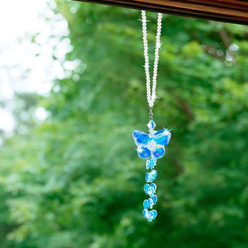 AFUNTA Crystal Butterfly Car Mirror Accessories, Rear View Charms with Colored Fish Hanging Crystals for Decoration image number 2
