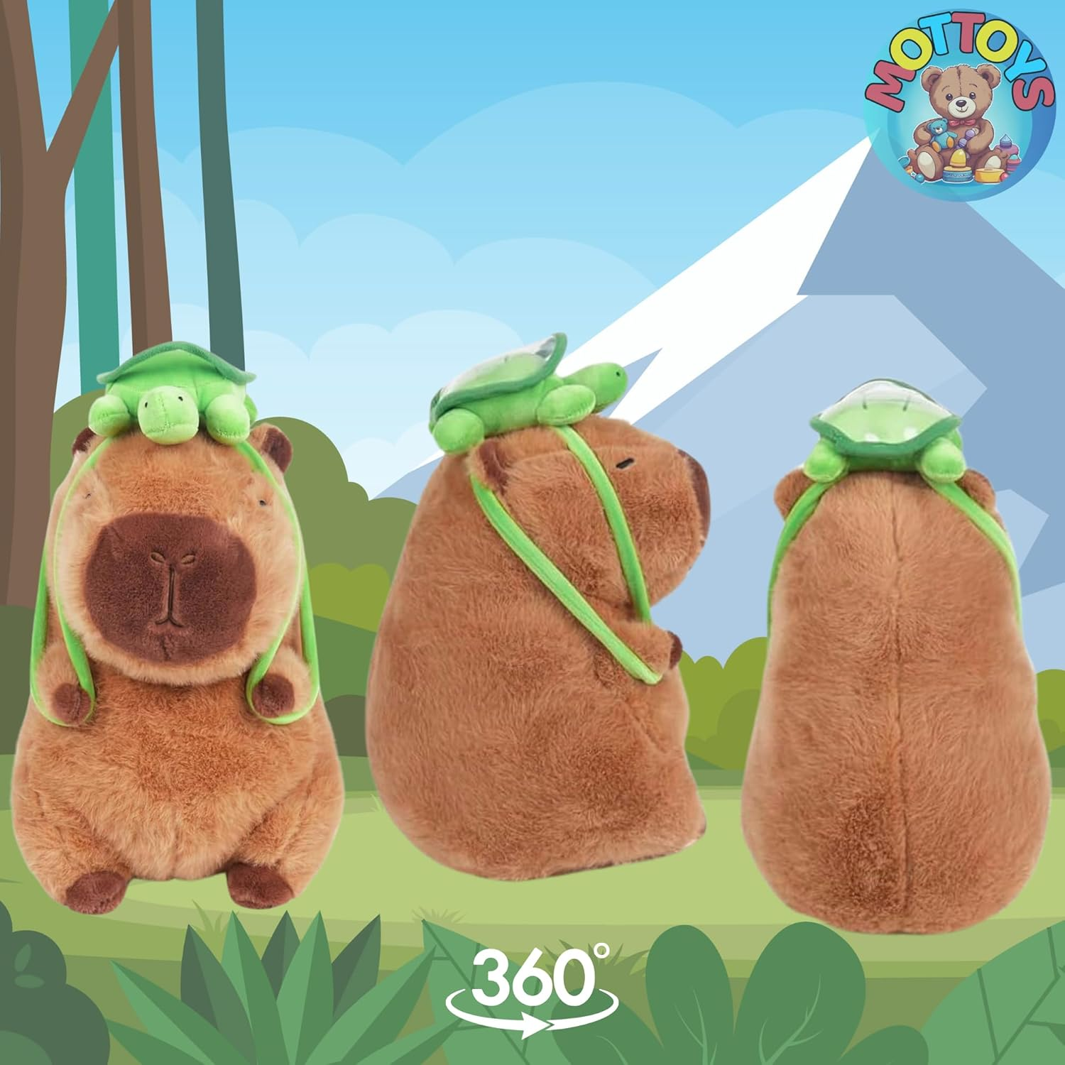 Capybara Cute Plush - 8 Inch Stuffed Animal Plushies - Children'S Toy with Turtle Backpack - Soft Pillow for Home Decorations - Hugging Figures for Boys and Girls (Capybara with Turtle) image number 3
