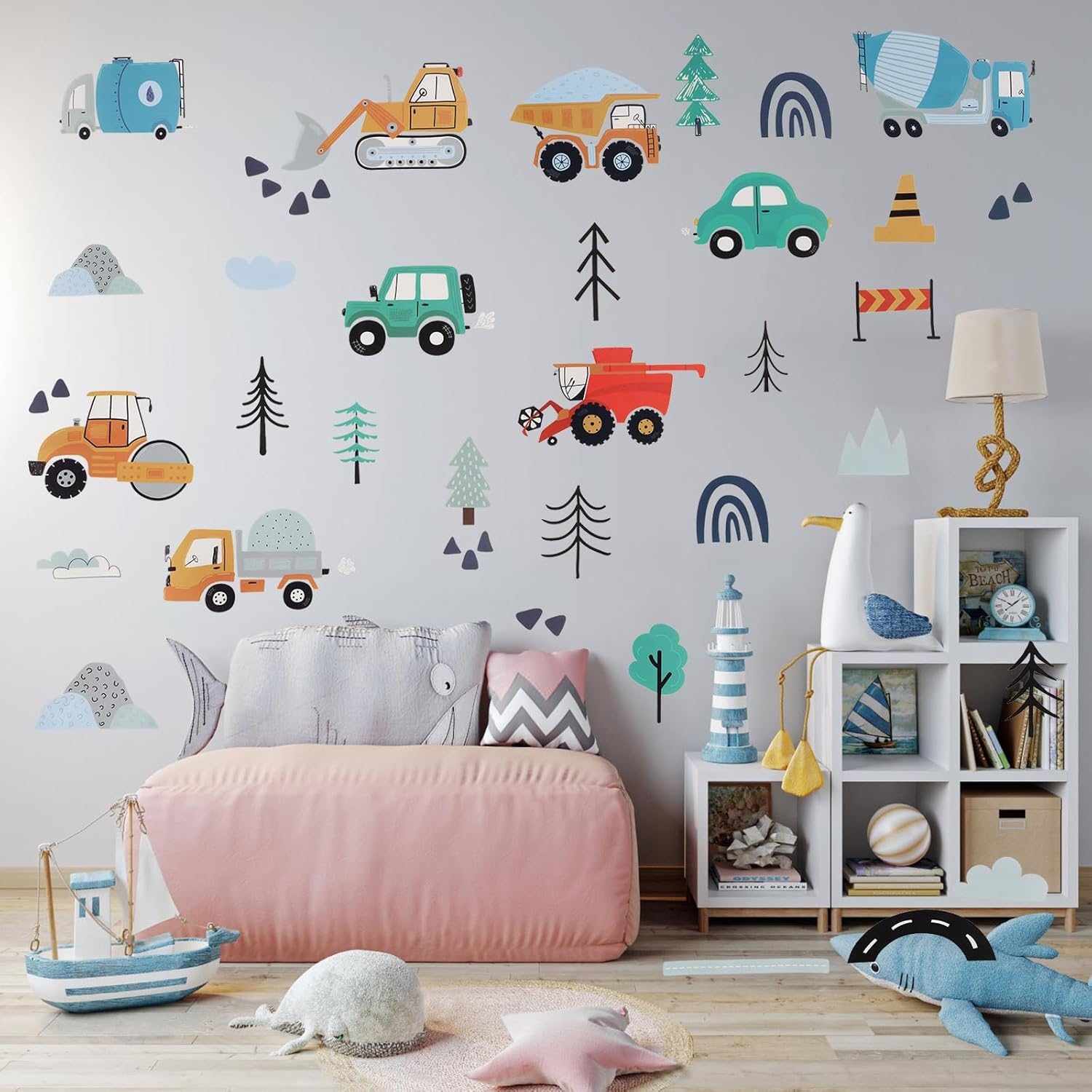 6 Pcs Construction Vehicles Wall Stickers, Transportation Wall Stickers Bohemian Wall Decorations Peel and Stick Wall Decoration for Boys Bedroom Kids Room Playroom Decoration image number 5