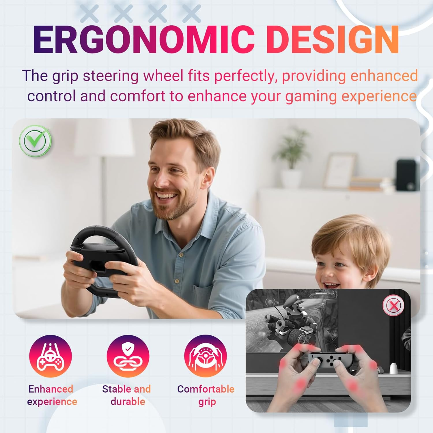 JOWILIN Switch Steering Wheel for Nintenedo Switch 2 (2025), 2 Pack Racing Steering Wheel for Mario Kart World 9/8, Mario Kart Steering Wheel Grip for Switch2 Joy-Con Accessories Kit image number 4