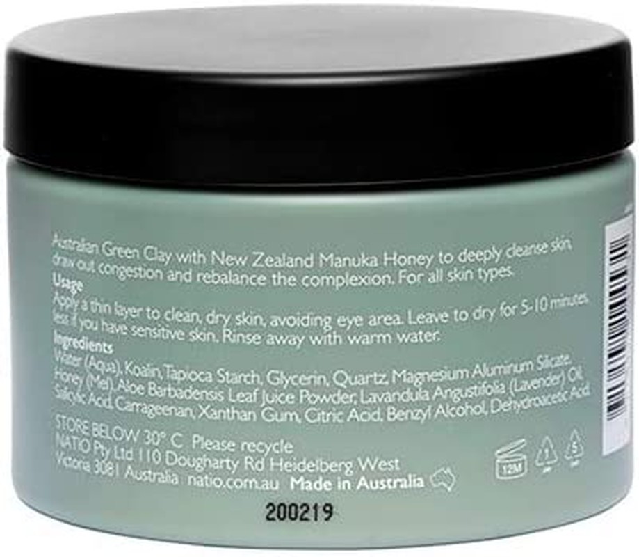 Natio Australia Spirit Green Clay + Manuka Honey Purifying Face Mask 150G - Clay Mask for Face & Body - Clean Pores & Banish Congestion- Made for All Skin Types - Made in Australia