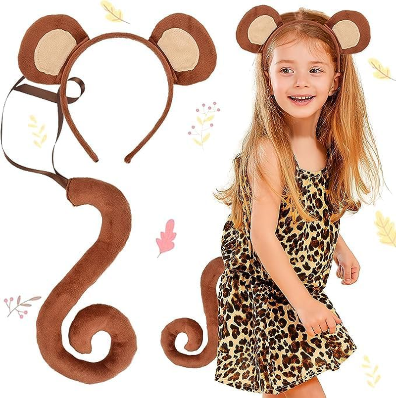 Jevenis Monkey Costume Kids Monkey Ears Monkey Headband Tail Monkey Costume Accessories Halloween Dress up Costume image number 3