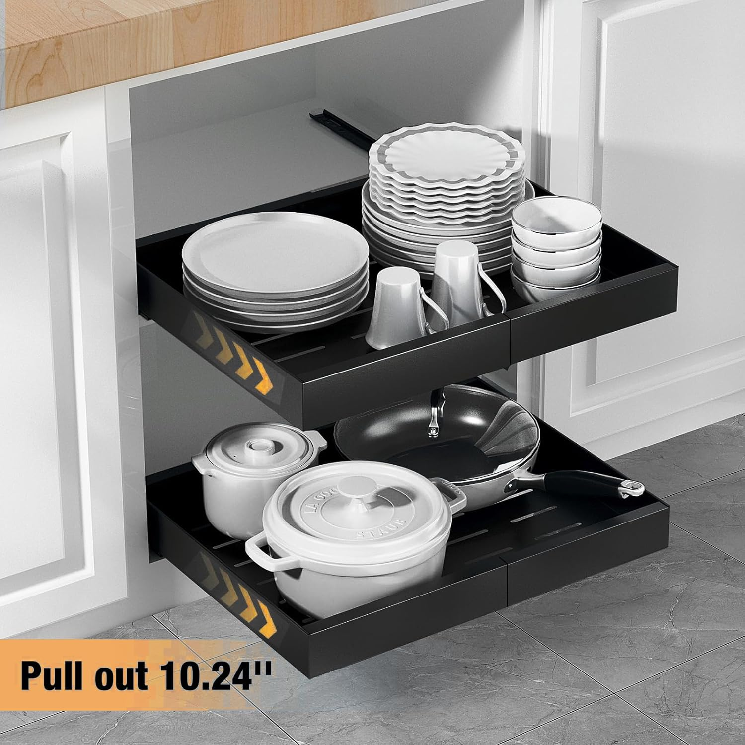 2 Pcs Pull Out Cabinet Organizer, Expandable(12.6"-20.5") Heavy Duty Slide Out Drawers Fixed with Adhesive Nano Film for Pots, Rollout Shelf Storage for Kitchen Cabinet Organization, Pantry, Bathroom image number 2