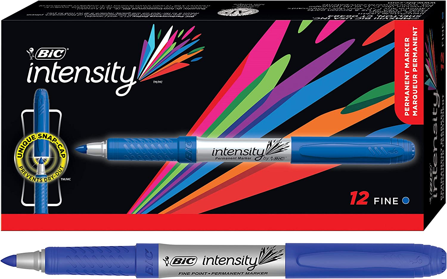 BIC Mark-It Permanent Marker, Fine Point, Red, 12 Markers, GPM11-RED