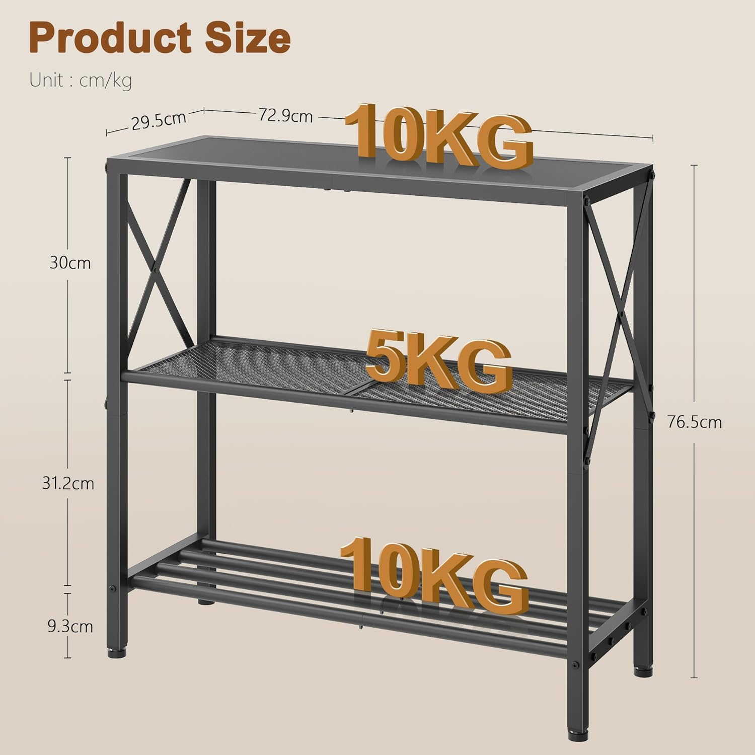 Hoctieon Industrial Console Table, 3-Tier Entryway Table, Metal Frame, Sofa Tables with Shelf, Hallway Desk, Entrance Desk for Entryway, Living Room, Foyer, Hallway, Black