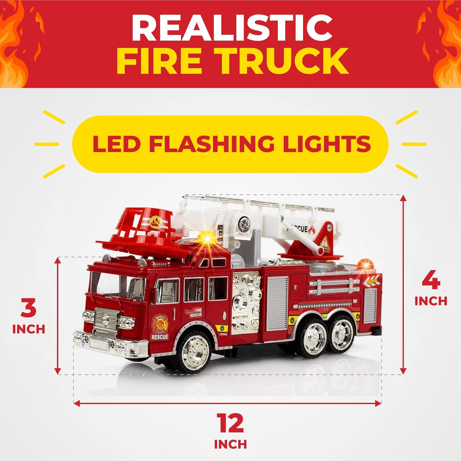 Fire Engine Truck Kids Toyl Kids Toy with Extending Ladder & Lights & Siren Sounds Vocal Phrases Bump & Go Action