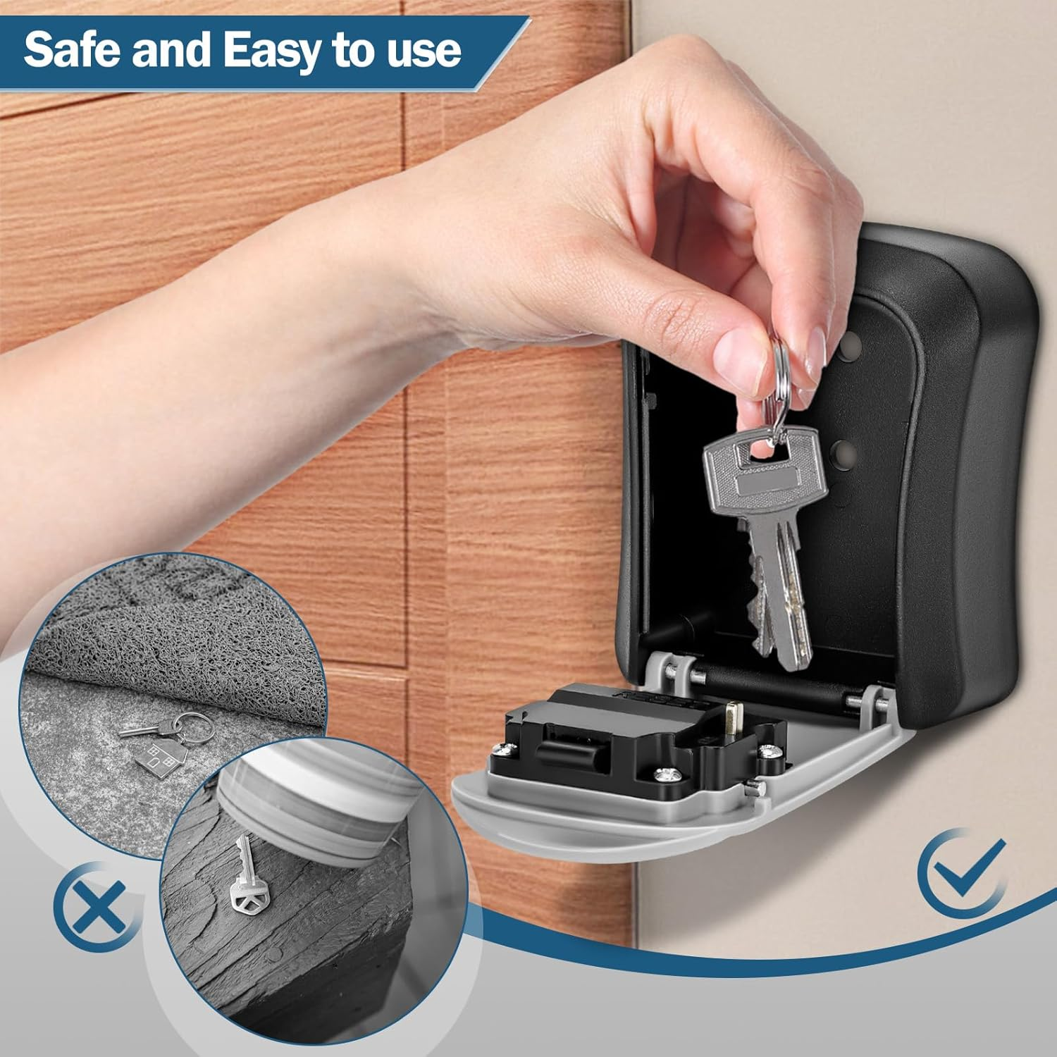 Key Lock Box 4-Digit Combination, for outside Wall Mounted Waterproof, Storage Lockbox Safe Outdoor with Resettable Code image number 5
