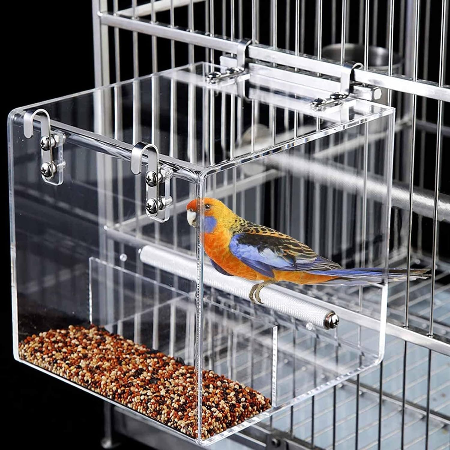 Automatic Acrylic Bird Feeder for Cage, No Mess - Small Bird Parrots, Canary, Parakeet, Budgerigar, Crested Myna, Cockatiel (XL) image number 3