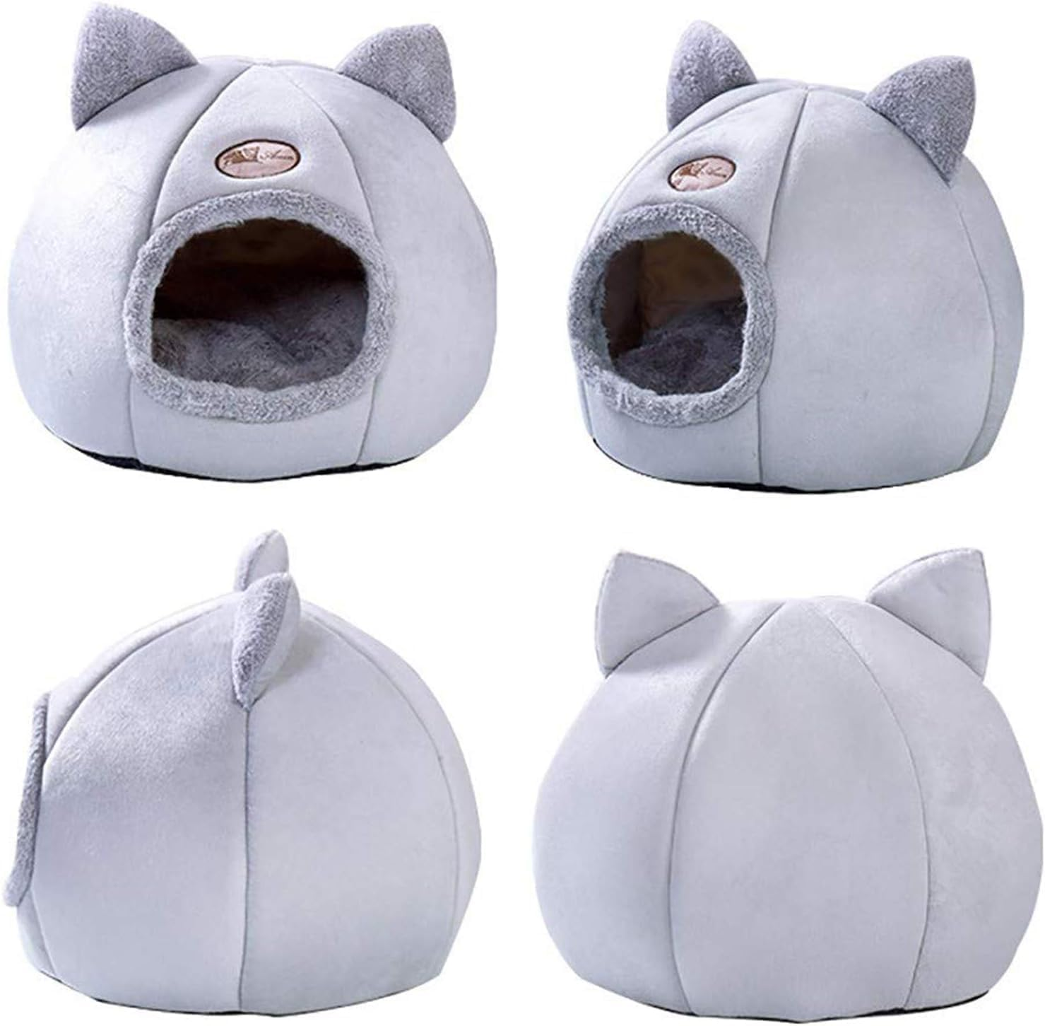 Cat Bed Cave with Dome Shape - Soft Plush Premium Cotton No Deformation Cave, Lightweight Portable Bed, House for Indoor Kitten and Small Dog, Grey(L) image number 4