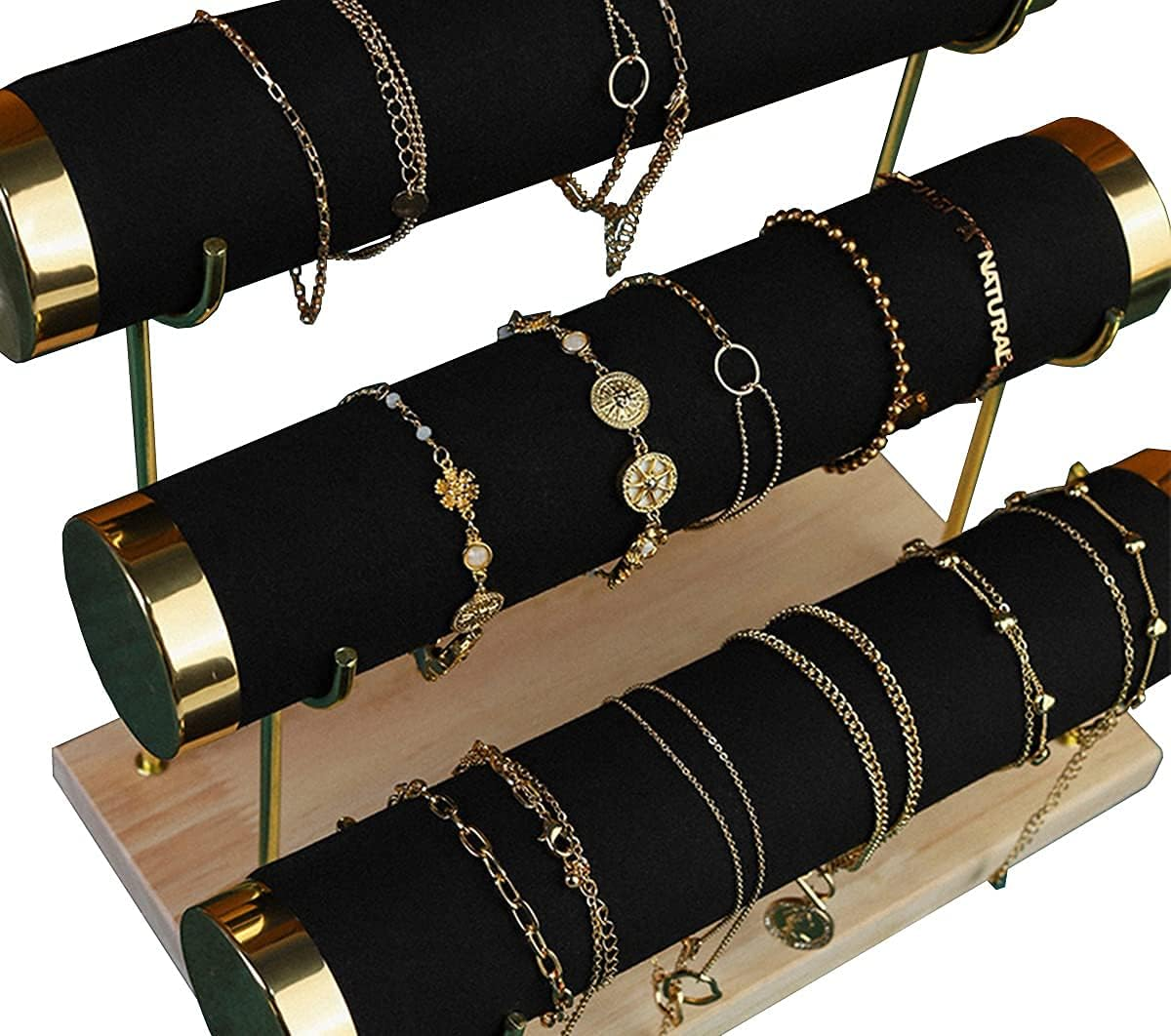Jewelry Towers with Three Tier Racks, Detachable Black Velvet Gilt-Edging Bracelet Display Stand - Gold, Beige, Joy image number 5