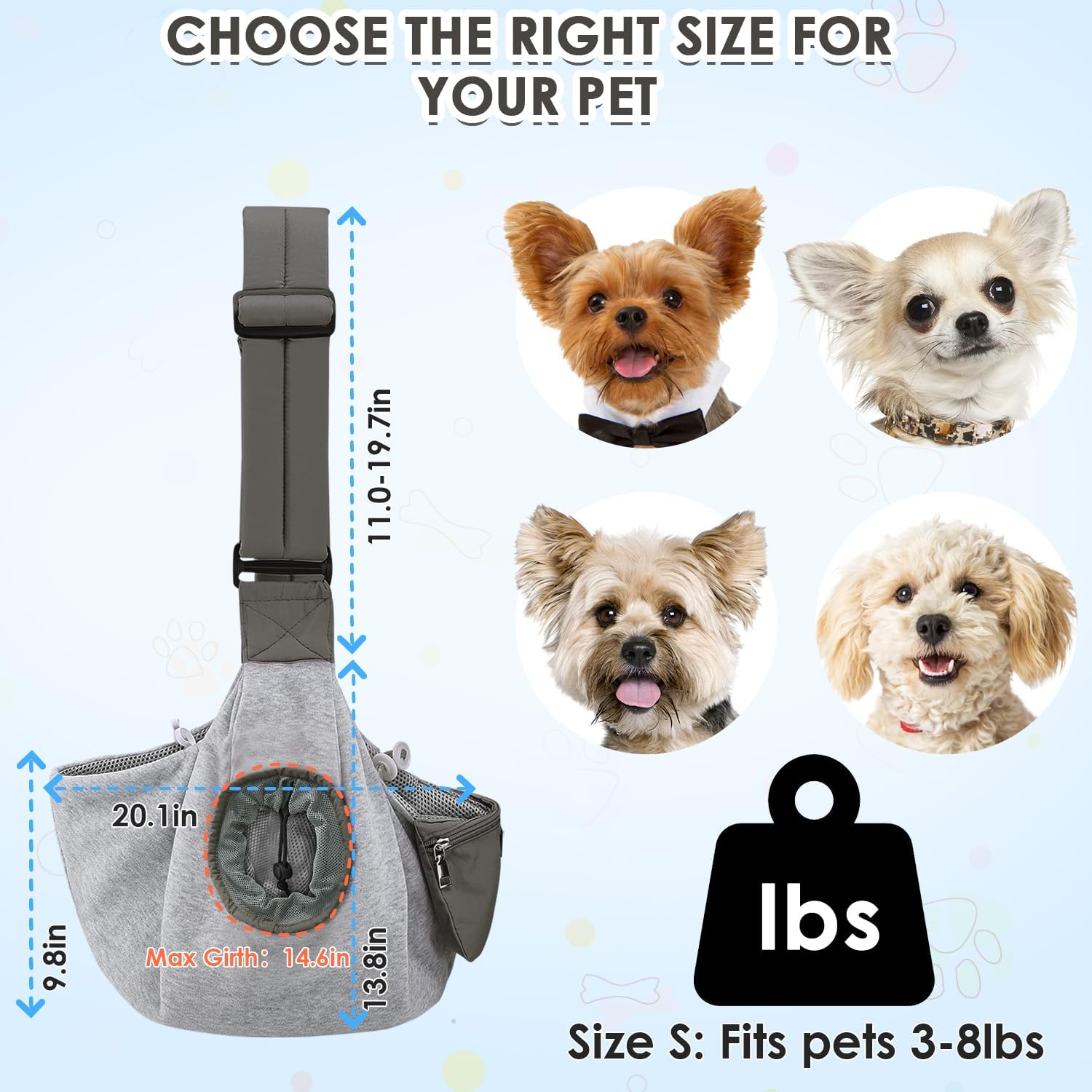 Slowton Dog Carrier Slings for Small Dogs - Hands-Free Breathable Puppy Carrier Bag with Window Fits up to 13Lbs，Adjustable Pet Purse for Dogs Cats Travel Puppy Bag with Front Pocket Safety Leash image number 2