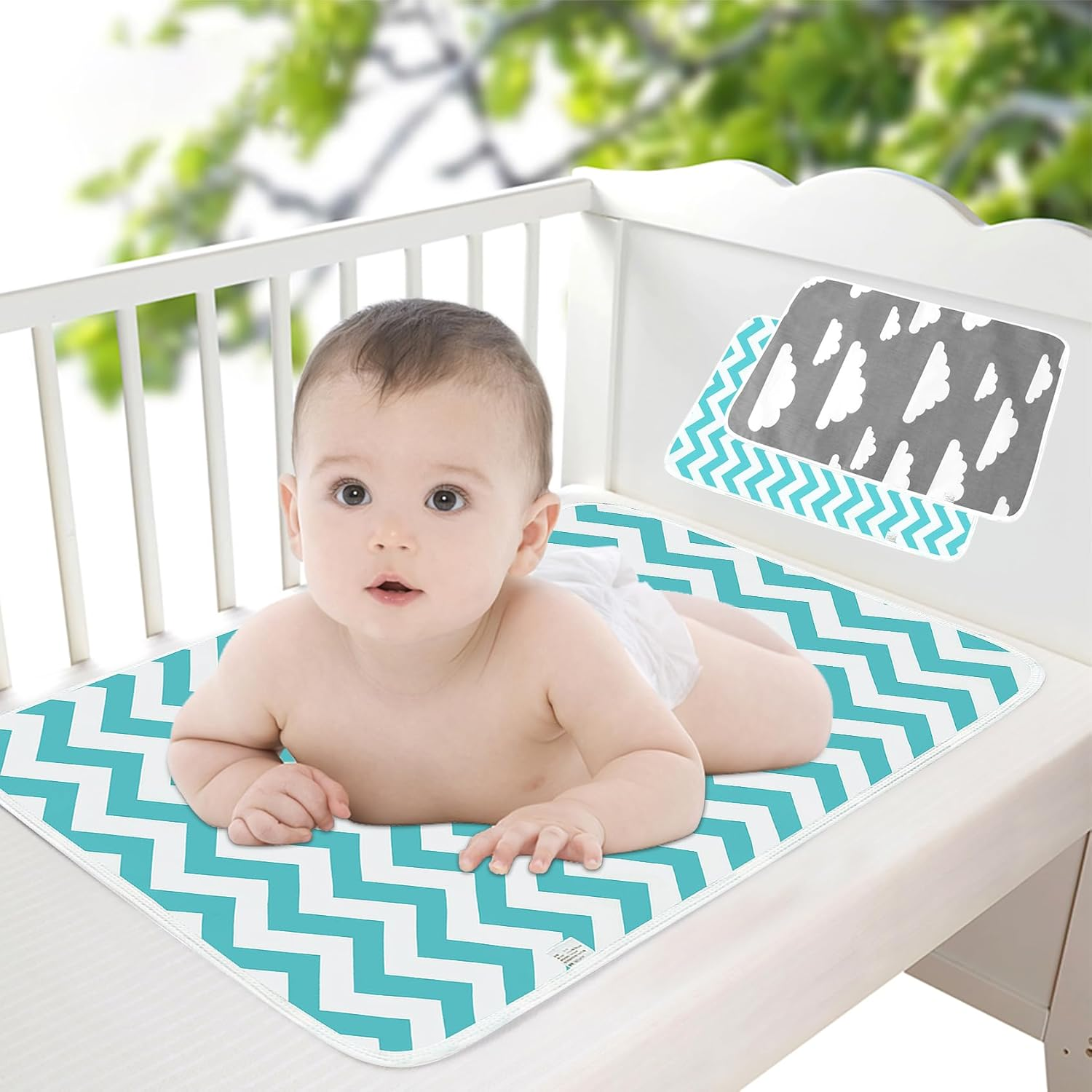 3 Pack Dipper Changing Pad, Maveek Portable Toddler Diaper Changing Pad Waterproof Baby Change Mats Premium Change Pad Liner Bed Pad Play Mat(Green&White&Blue)