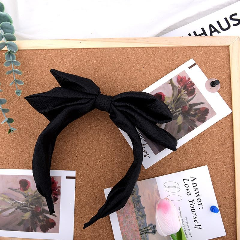 Big Bow Headband for Women Girls Large Bow Headbands Hair Hoops Black Fabric Headband Hair Bow Accessories for Womens Wide Extra Headband with Bow Knot Head Bands for Women'S Hair Non Slip image number 6