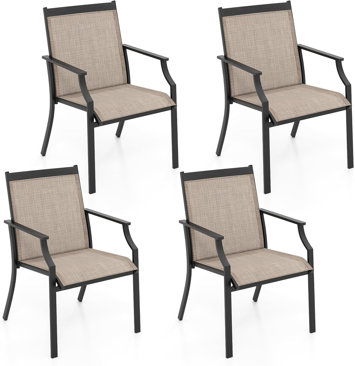 Costway 4 Piece Patio Dining Chairs, Large Outdoor Chairs W/Breathable Seat & Metal Frame, Ergonomic Back & Armrests, High Backrest Armchairs for Porch, Backyard, Lawn (Brown) image number 6
