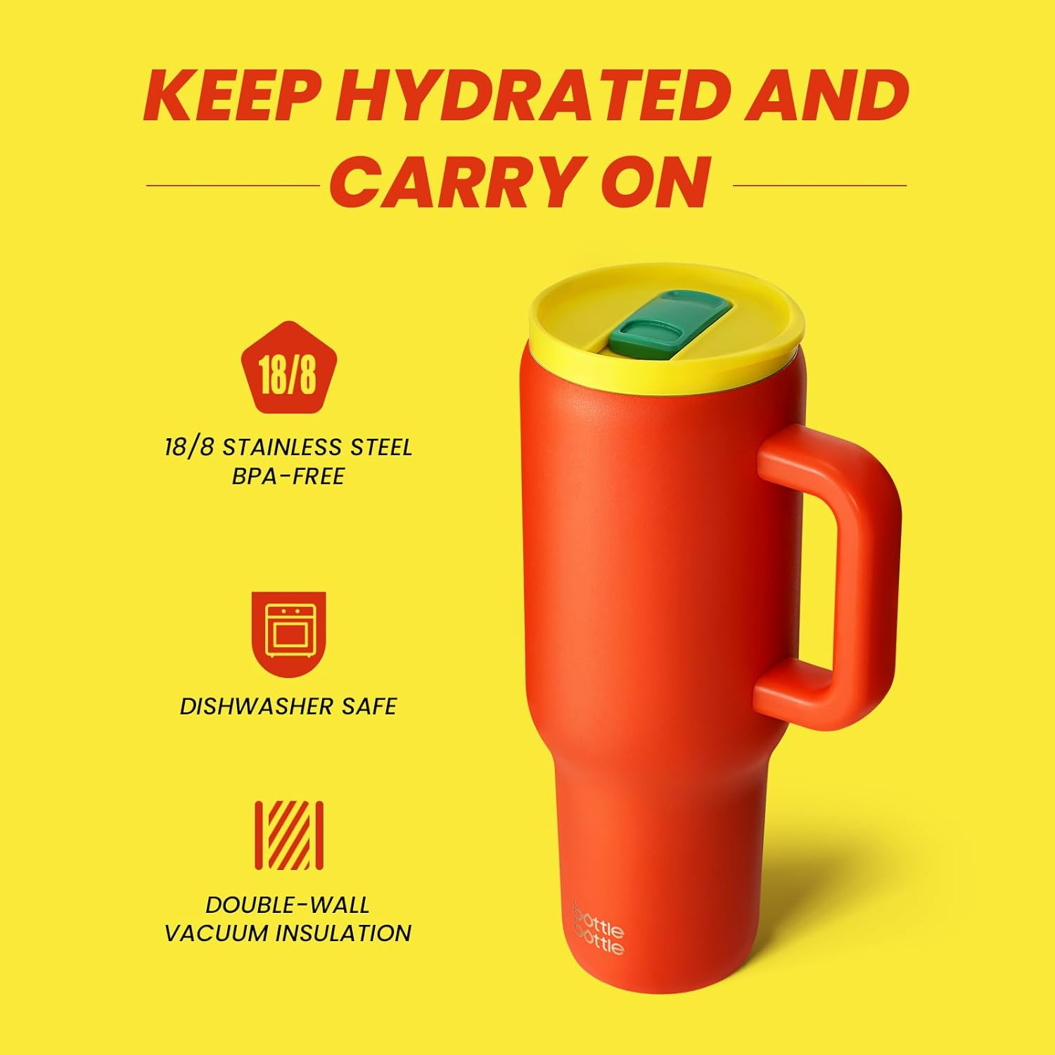 1Ml Bottle with Handle and Straw, Stainless Steel Vacuum Car Travel Mug with Straw, Stainless Steel Travel Mug for Gifts, Parties, Office, Coffee (Ocean Orange) image number 2