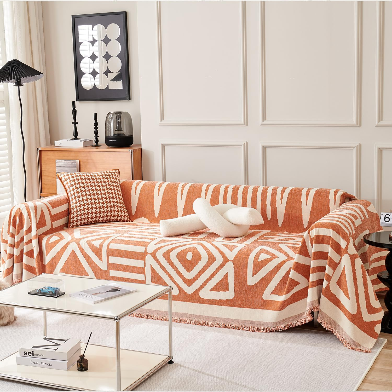 Boho Sofa Covers for Dogs Couch Sofa Covers Cushion Couch Sofa Chenille Sofa Slipcover Washable Sectional L Shaped Cover Pets Protector (Orange, XL(71" X 134"/180Cmx340Cm)) image number 6