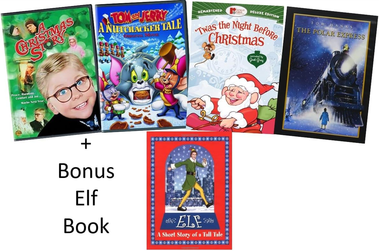 4-Film Kids Holiday Movie Collection: the Polar Express (Widescreen Edition)/ Tom & Jerry: a Nutcracker Tale / Twas the Night before Christmas/ a Christmas Story [DVD] + Bonus: Elf a Short Story Tale Hardcover Book