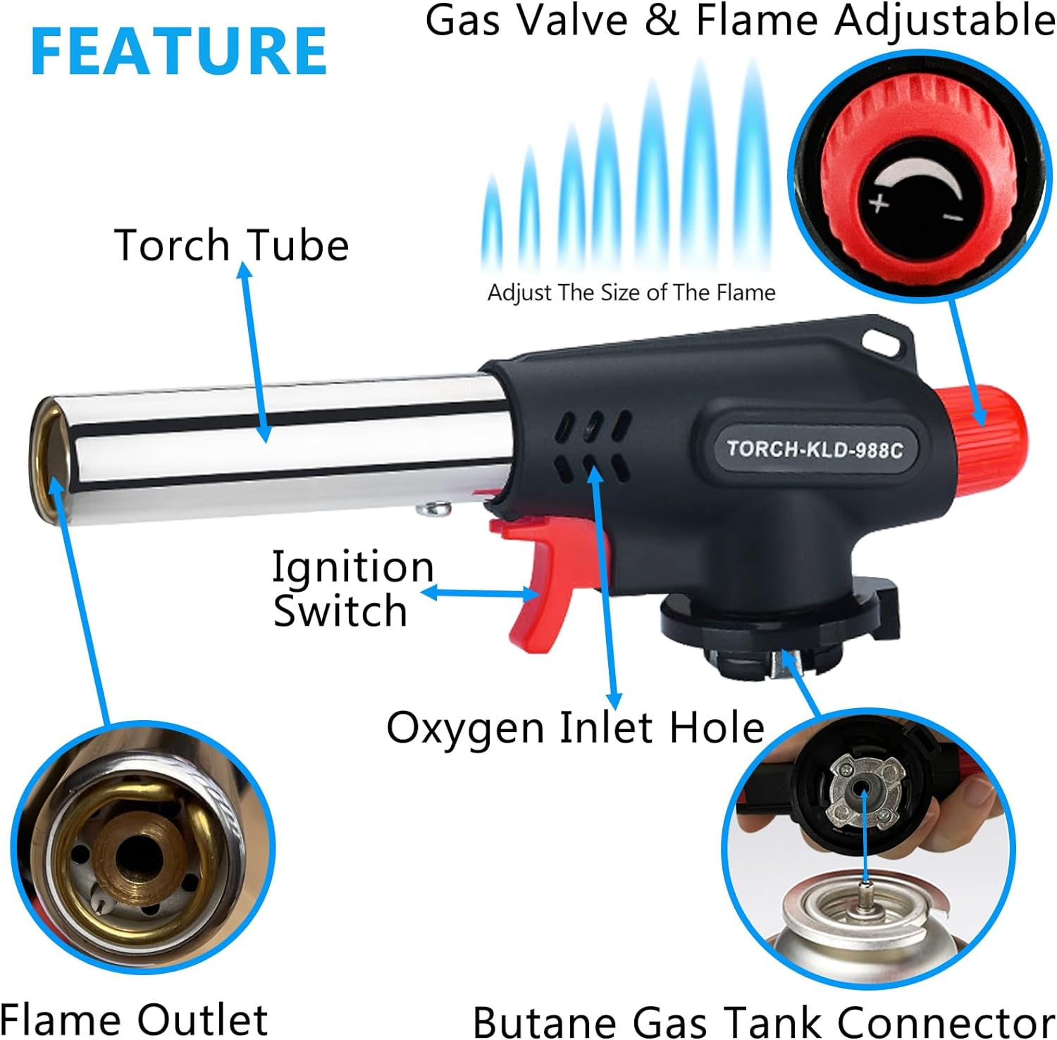 Butane Blow Torch, Professional Gas Burner, Kitchen Blow Lighter Ignition Gun, Adjustable Flame, 360&deg; Reverse Use for Creme Baking Cooking BBQ Camping Welding Soldering Master(Butane Gas Not Included) image number 1