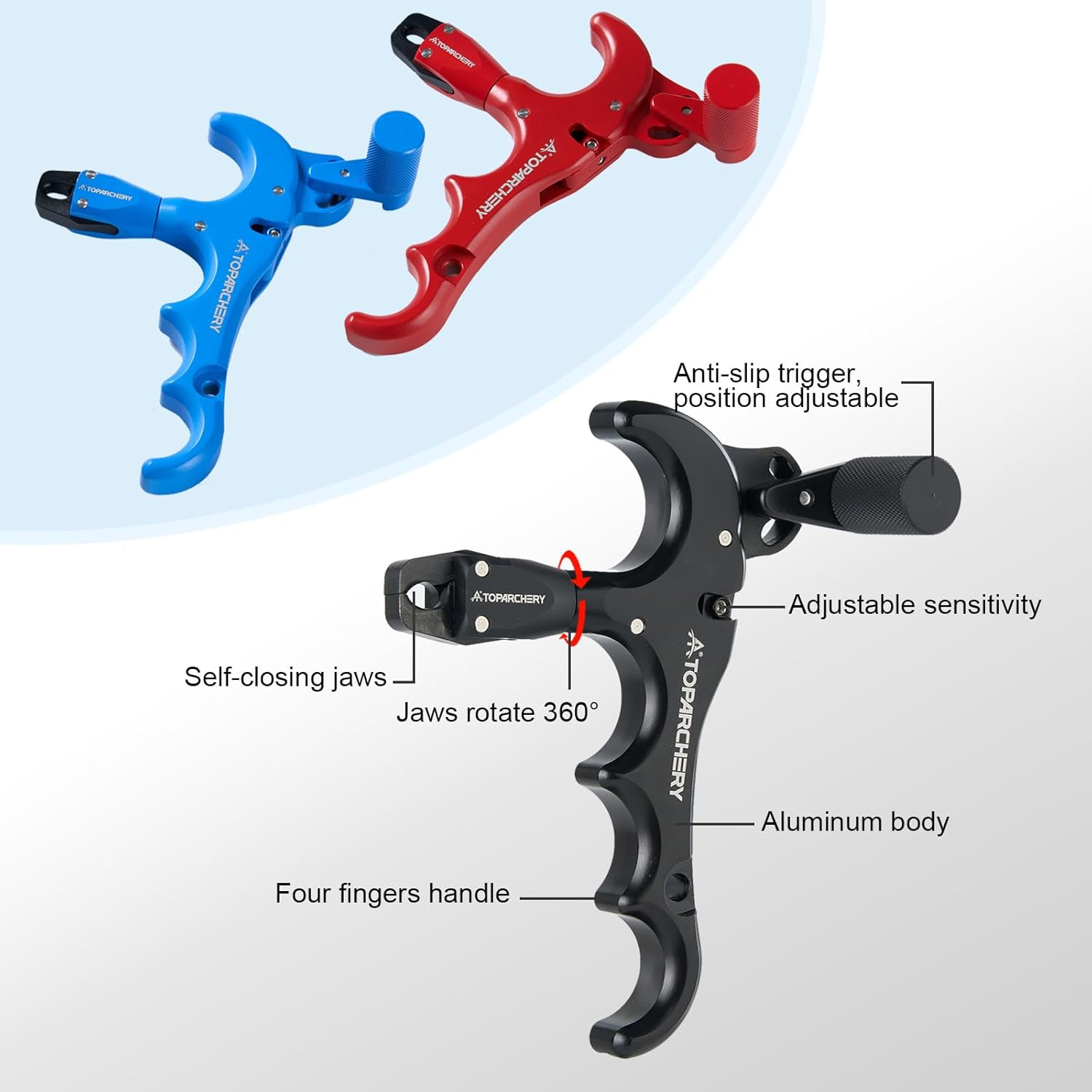 TOPARCHERY Compound Bow Release Archery Release Aids Thumb Release 360&deg;Rotating Bow Release, 4 Finger Bow Release, Aluminum, Compound Bow Accessories image number 2