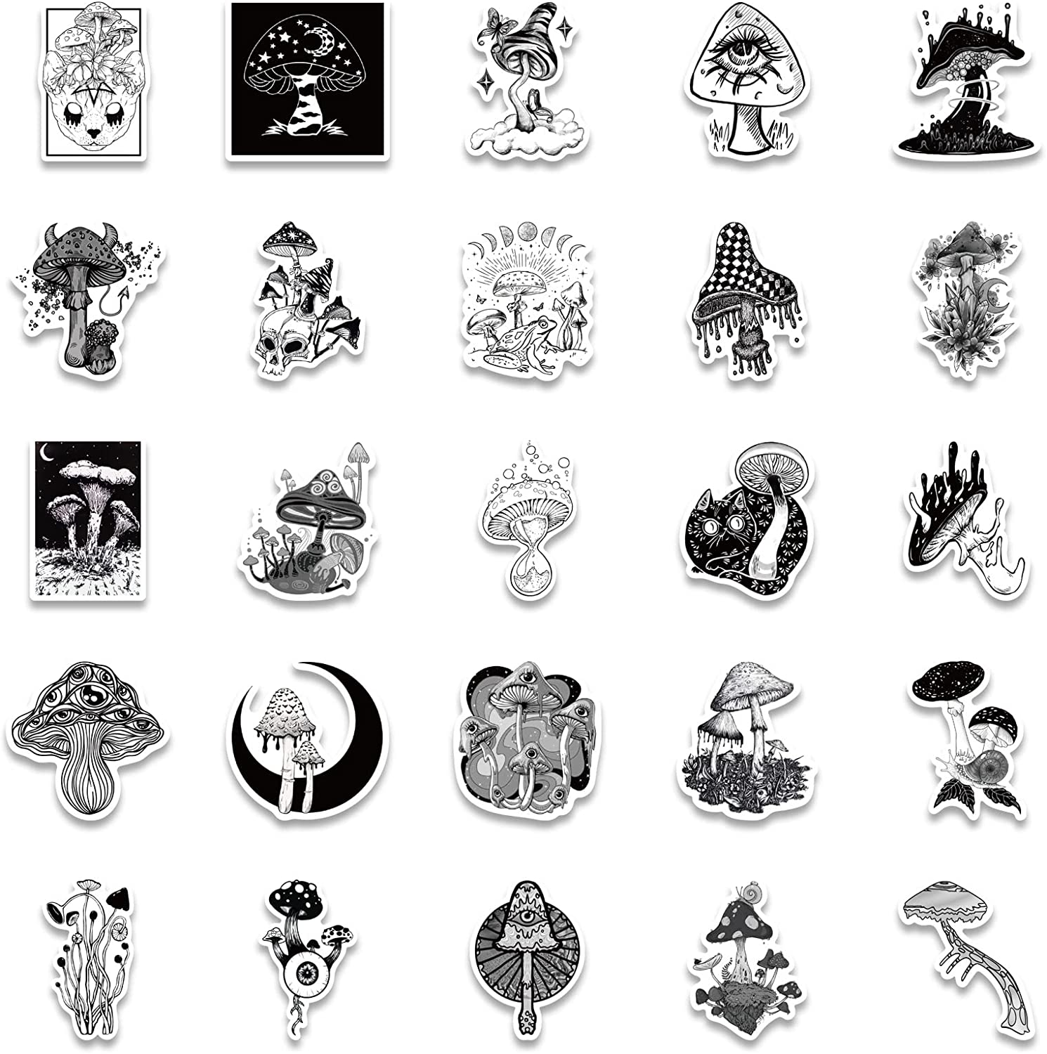 Gothic Mushroom Stickers,50 PCS Cool Mushroom Graffiti Vinyl Waterproof Decals for Water Bottles Computer Bicycle Skateboard Luggage Phone Pad Laptop Kids Teens Stickers Pack image number 6