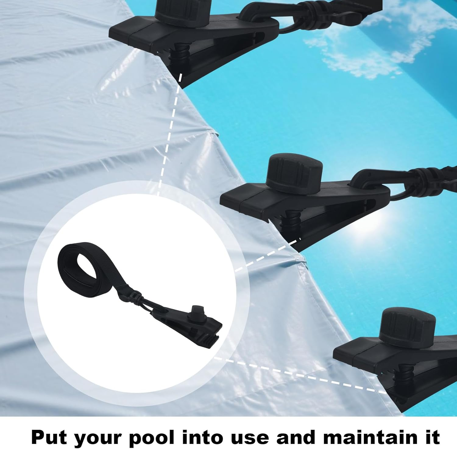 24Pcs Pool Solar Cover Reel Attachment Kit, Inground Swimming Pool Solar Blanket Straps Includes 8 Hooked Straps Clips & 8 Touch Fasteners image number 6