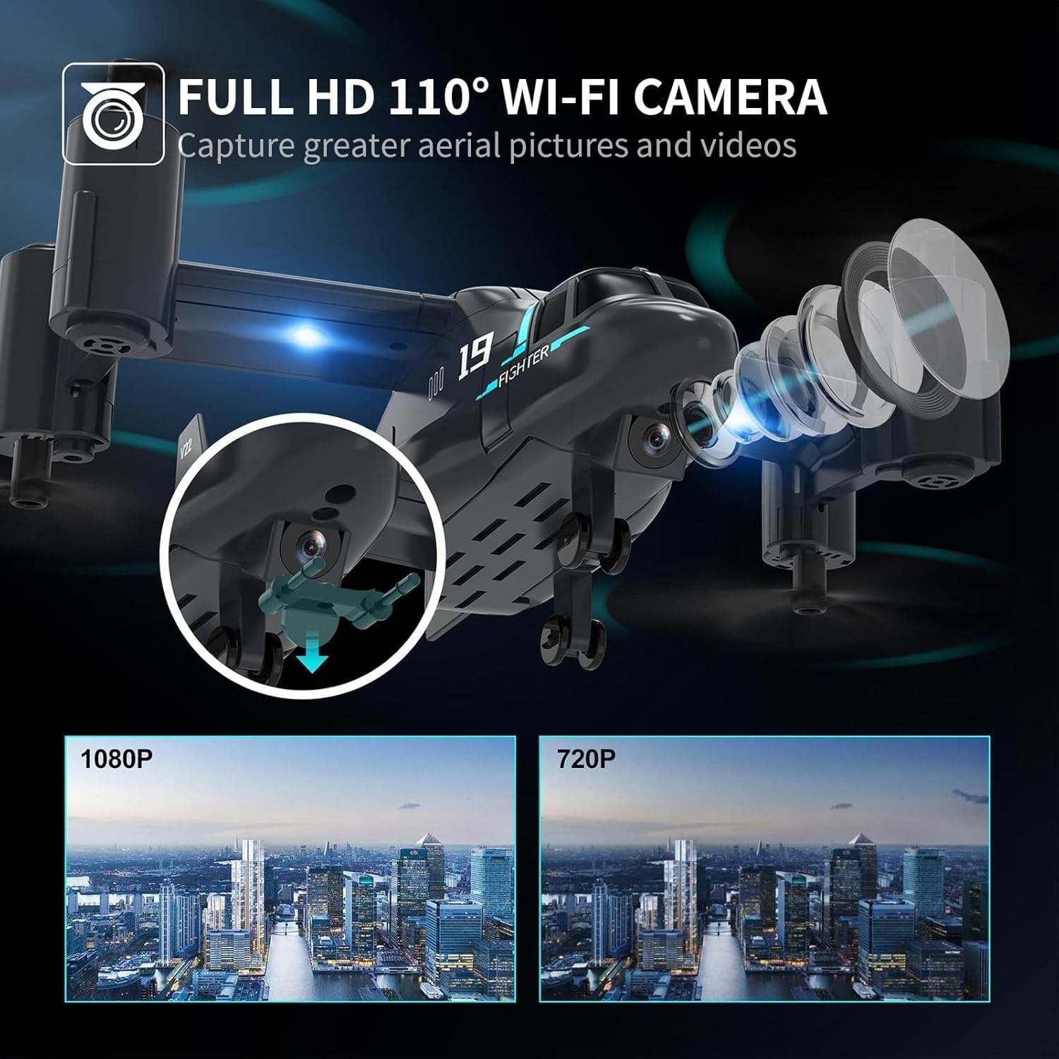 B-Qtech Helicopter Remote Control with Camera 1080P, 2.4G RC Helicopter Live Transmission, Plane with Optical Flow Positioning, Mini Drone Toy with LED Light for Kids, Headless Mode, 2 Batteries