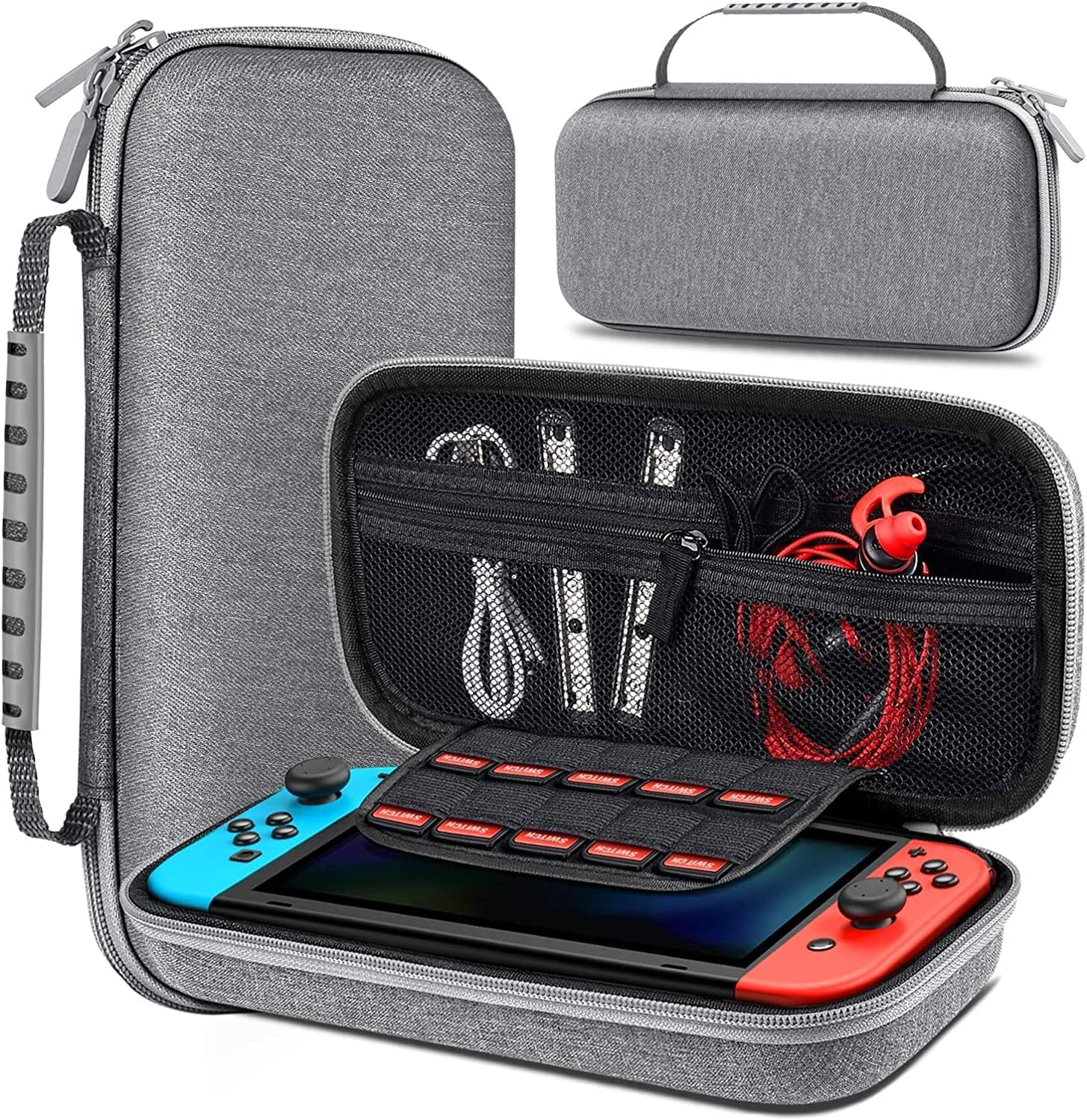 EZONEDEAL Switch Case Compatible with Switch, Switch Carrying Case with with 10 Games Slots, Portable Travel Hard Shell Switch Case for Game Storage Accessories, Gray image number 2