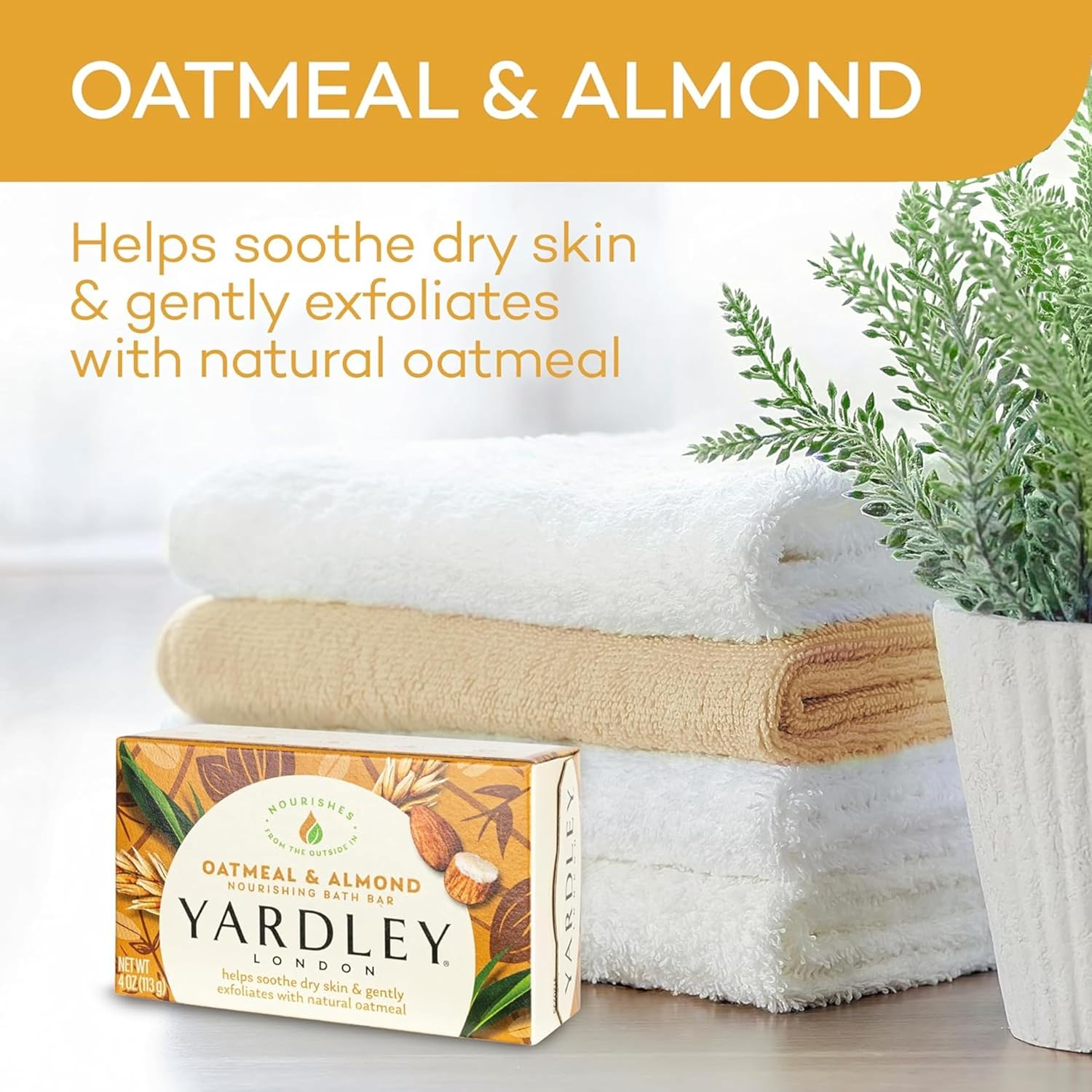 Yardley London Moisturizing Bar Oatmeal & Almond with Natural Oats 4.25 Oz (Pack of 5) image number 5