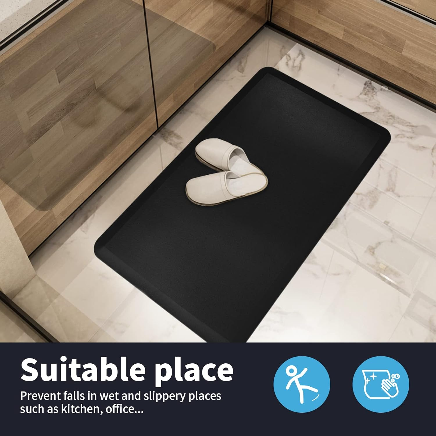 Art3D anti Fatigue Mat Kitchen, Non-Slip Cushioned Kitchen Mats Comfort Standing Desk Mats for Kitchen, Floor, Office, Sink, Laundry, 71X44X1.2 CM, Black