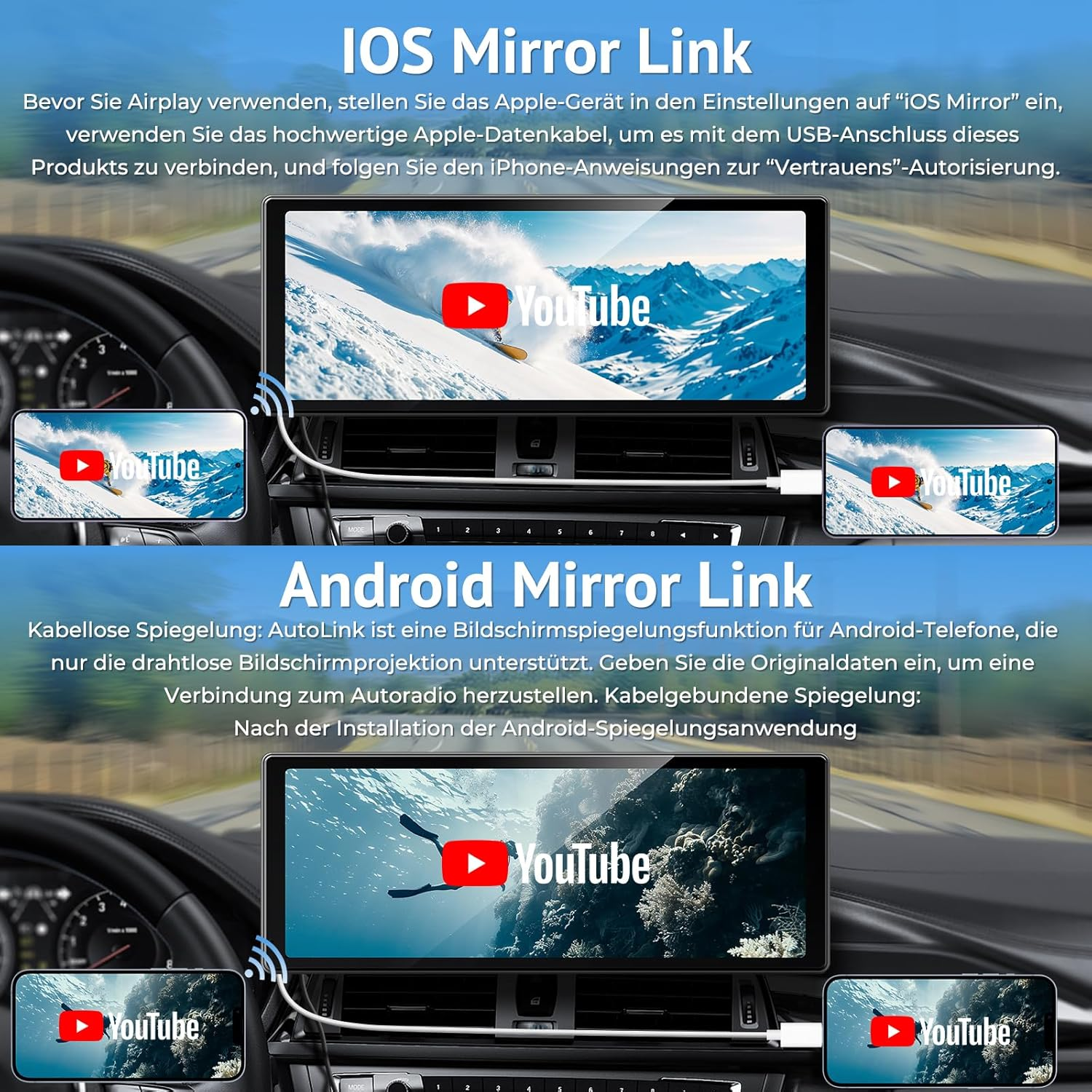 2025 Carplay Display Compatible with Carplay & Android Car, IPS Android Car Display with Light-Sensitive Function, Bluetooth, Mirror Link, Fm, Voice Control and Two USB Charging Ports image number 2