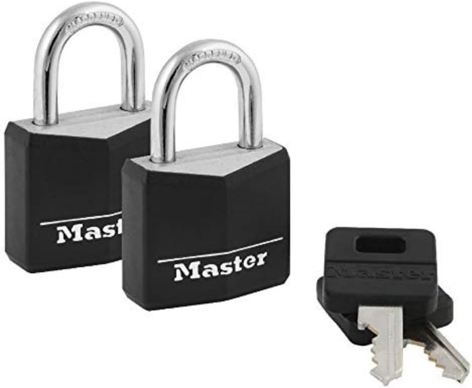 Master Lock 131TAU 30Mm Covered Solid Aluminium Padlock, 2 Pack, 30Mm Wide Body, Black and Silver