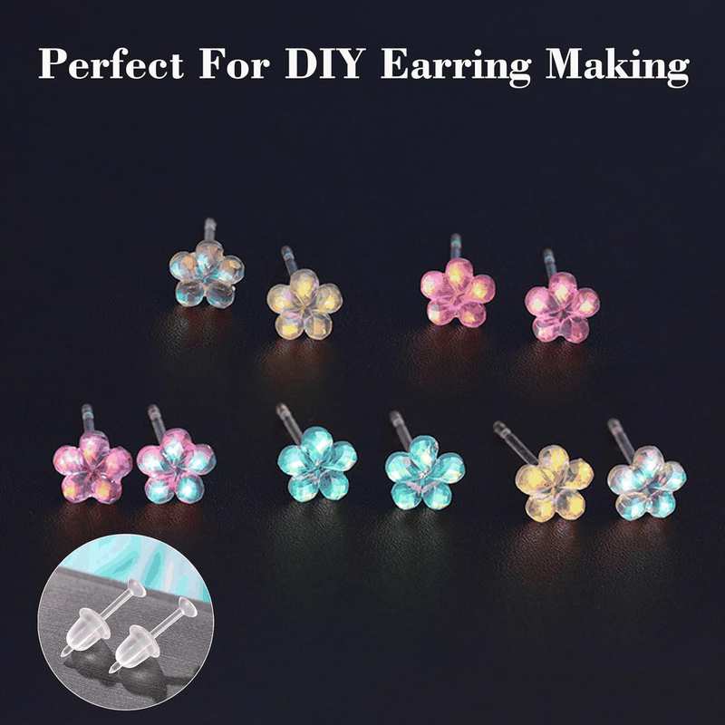200 Pcs Plastic Post Earrings - Clear, Rubber Silicone Studs for Sports & DIY image number 3