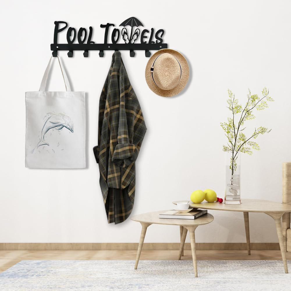 Towel Rack for Bathroom Wall Mounted, Pool 7 Hooks Towel Organizer Holder Outdoor, Towel Hanger Storage Towel, Clothes, Robe image number 3