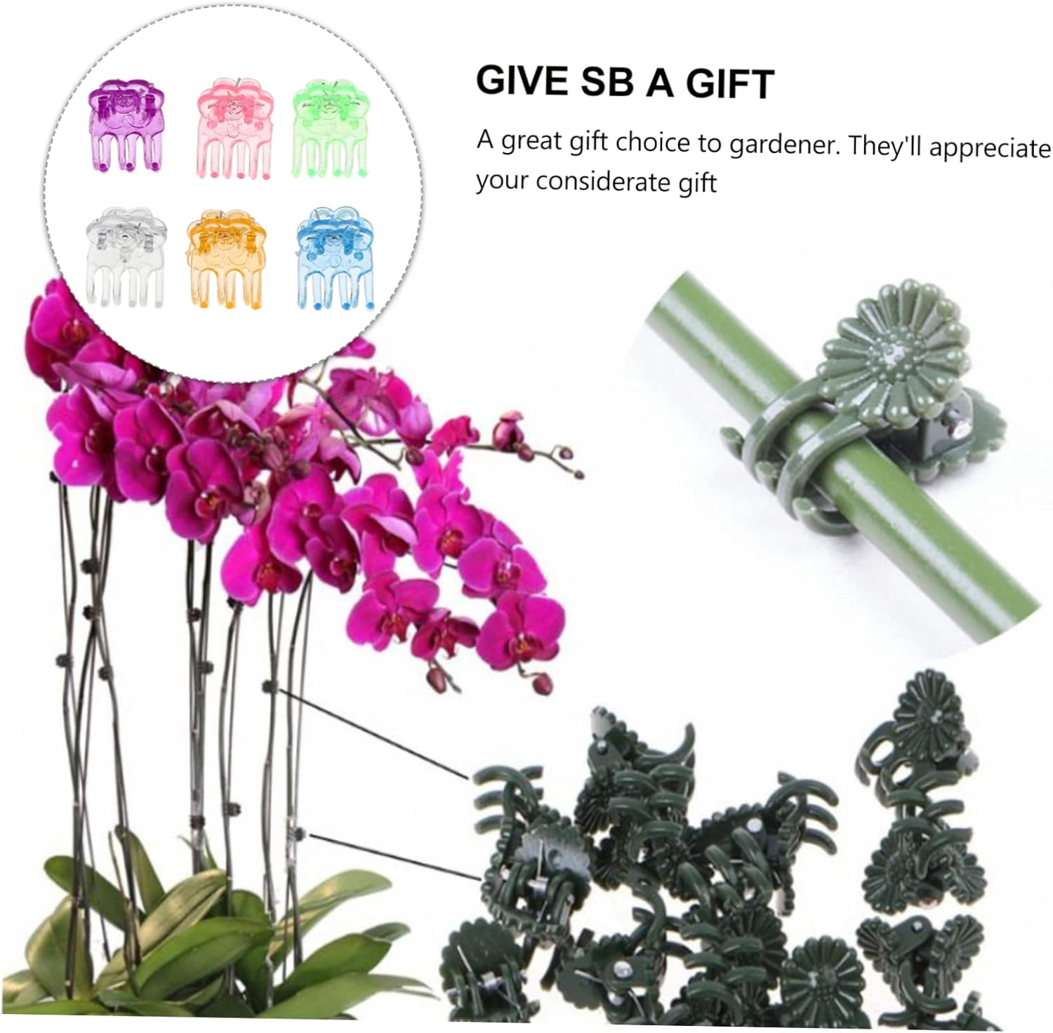Orchid Stem Support Clips 60Pcs Small Plastic Plant Clips for Gardening Climbing Vines Flower Pots Stem Bending Fixing in Mixed Colors for Garden Plants image number 5